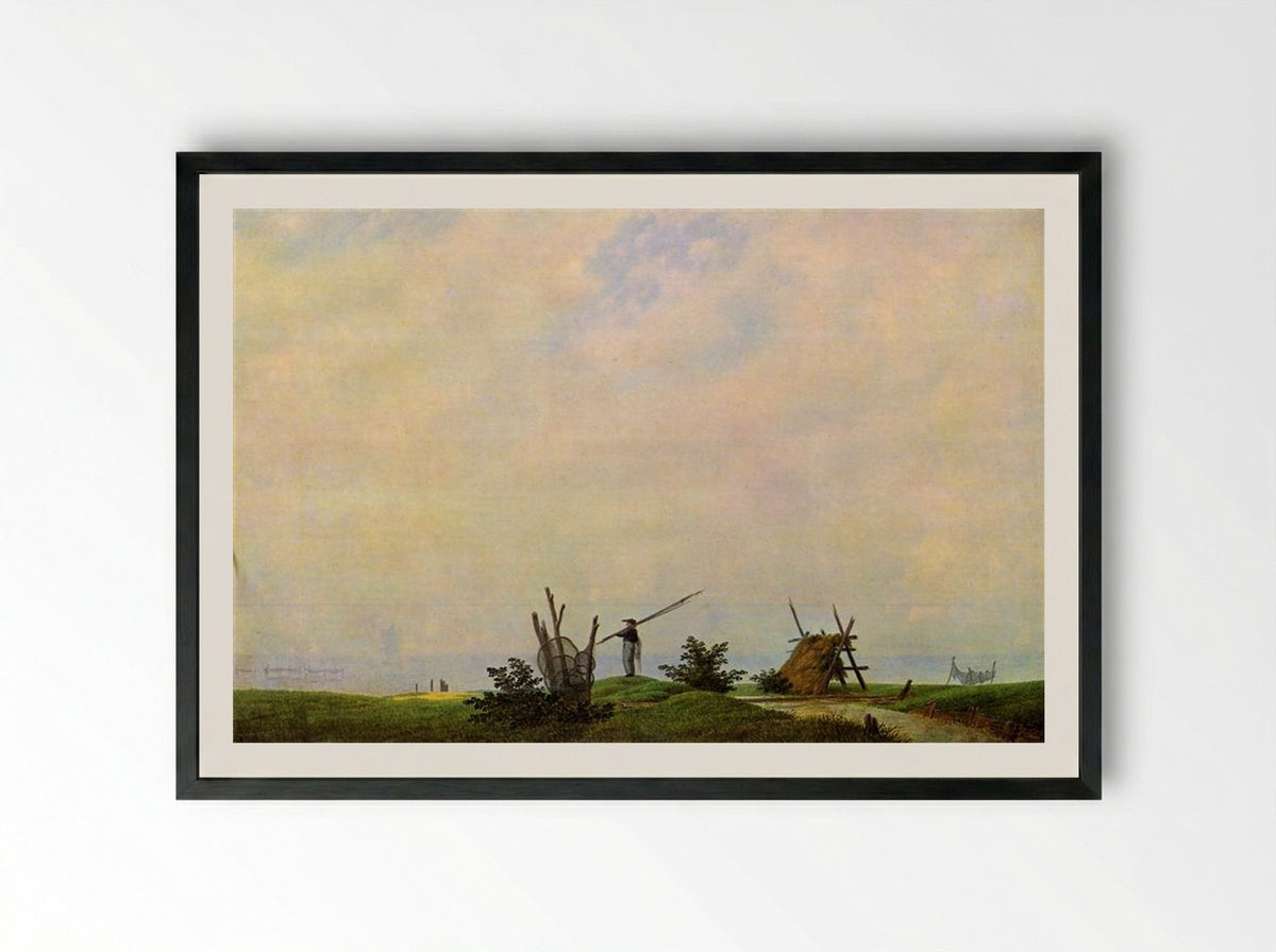 Sea beach with fisherman - Caspar David Friedrich - Framed Print Black