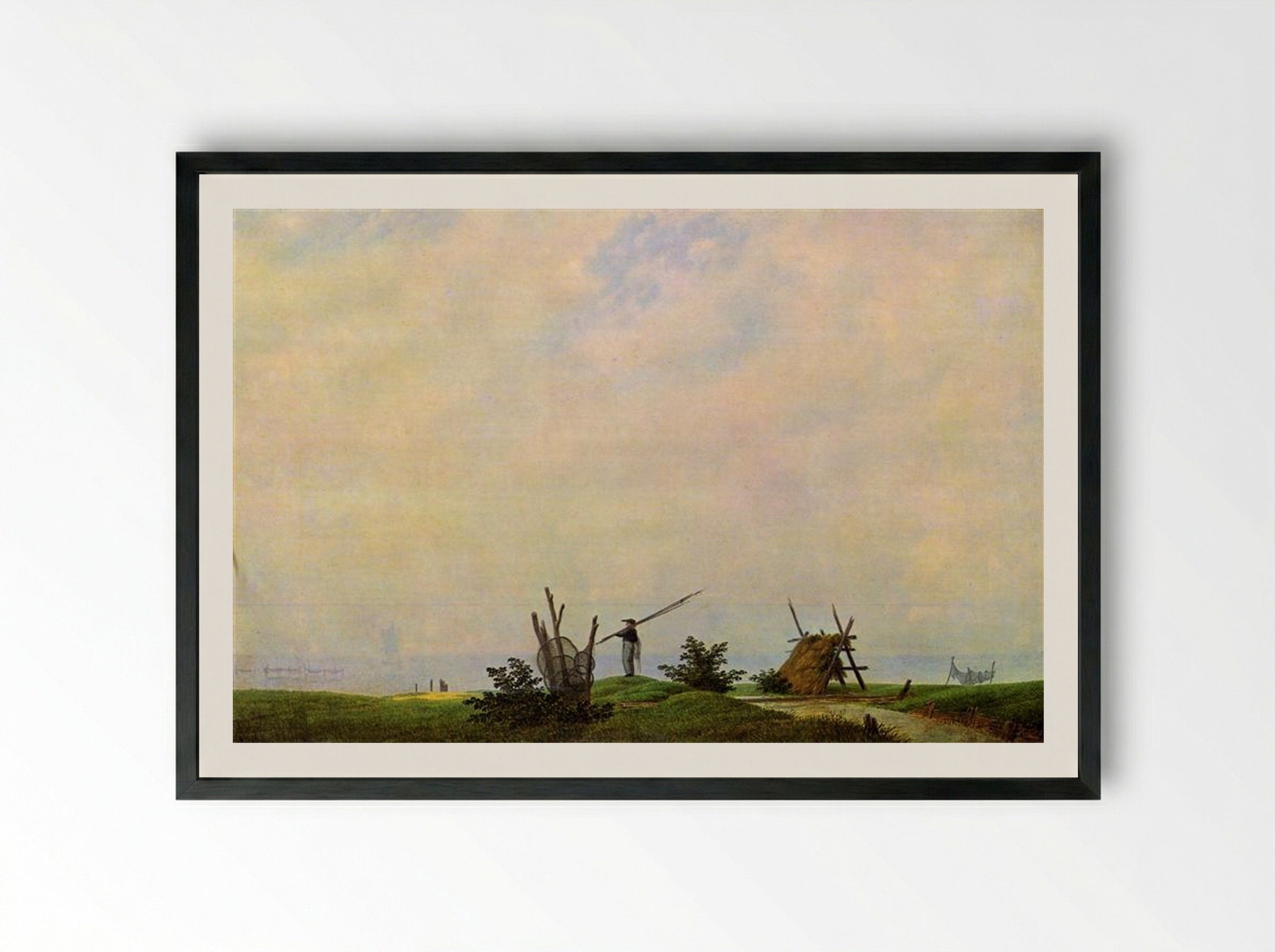 Sea beach with fisherman - Caspar David Friedrich - Framed Print Black