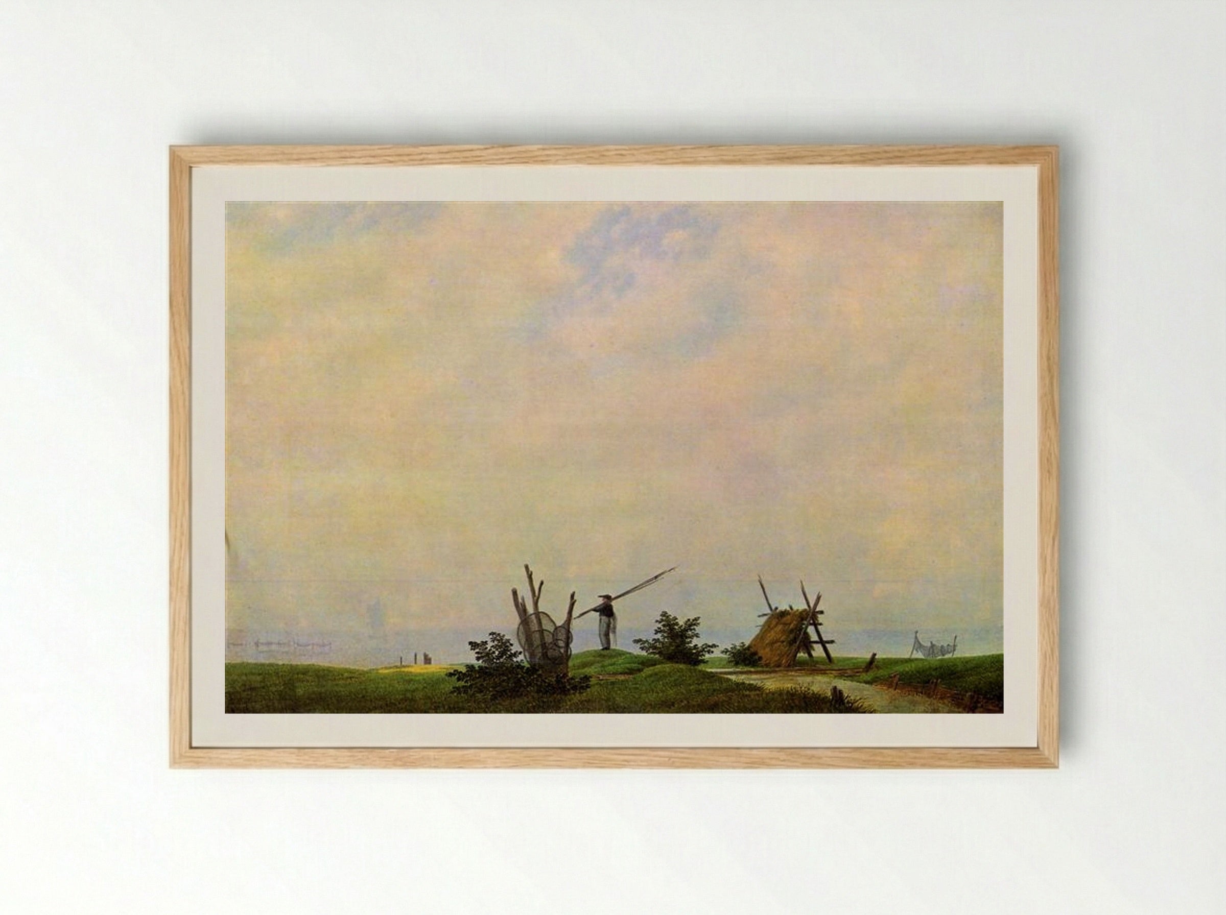 Sea beach with fisherman - Caspar David Friedrich - Framed Print Wood