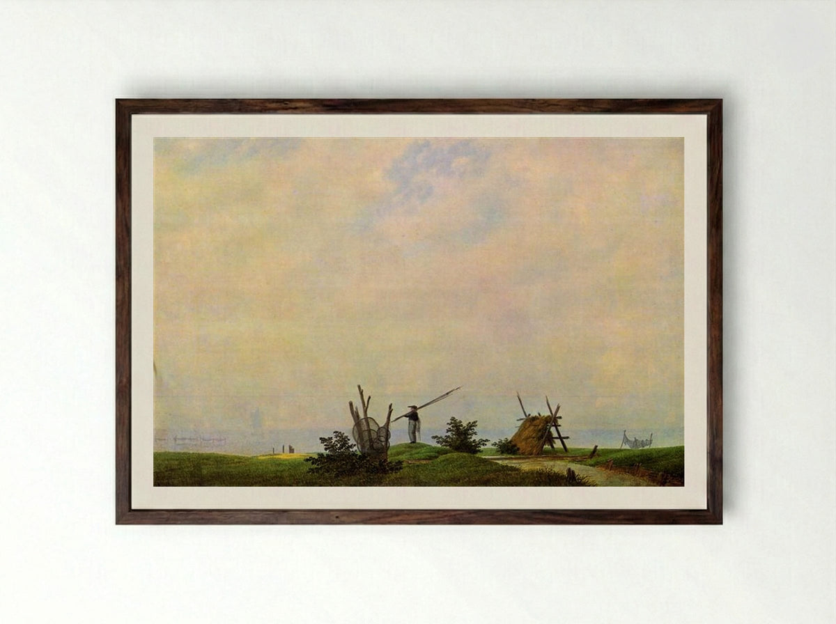 Sea beach with fisherman - Caspar David Friedrich - Framed Print Dark Wood
