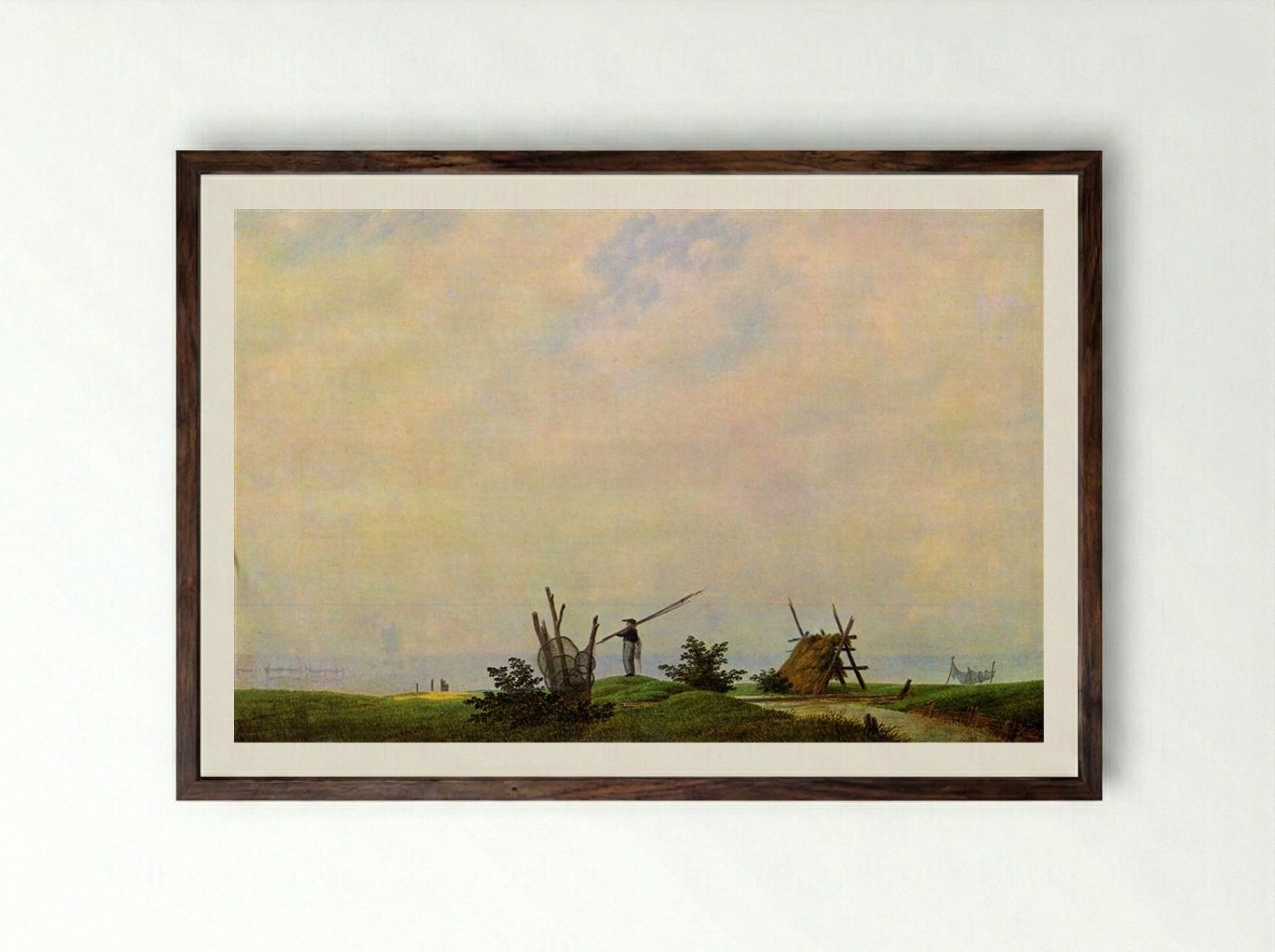 Sea beach with fisherman - Caspar David Friedrich - Framed Print Dark Wood