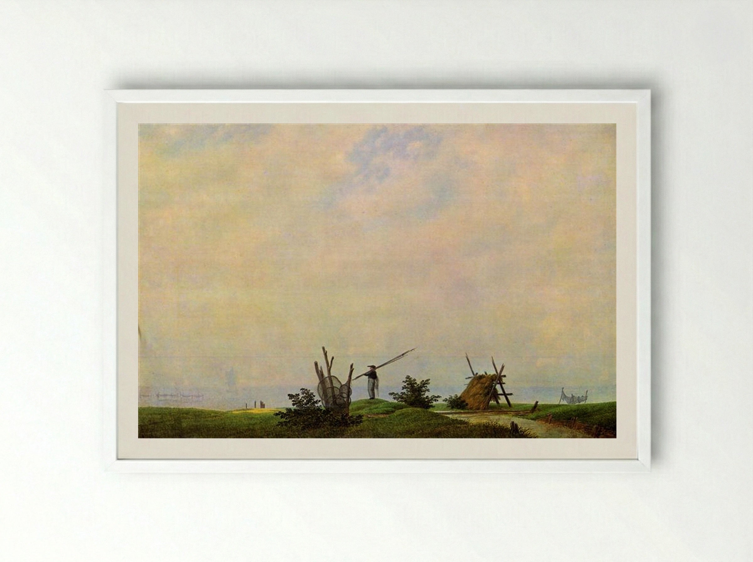 Sea beach with fisherman - Caspar David Friedrich - Framed Print White