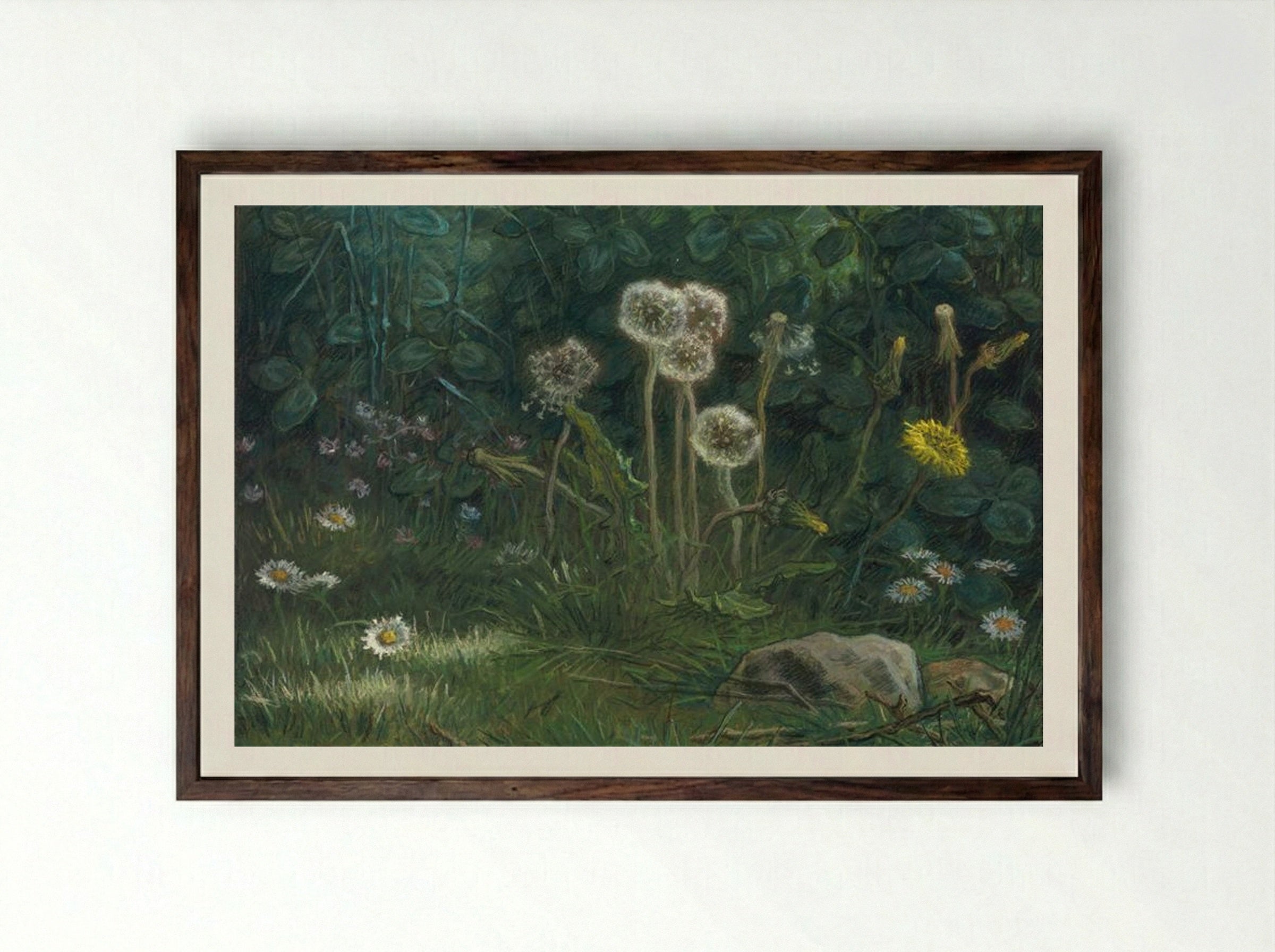 Dandelions - Jean-François Millet - Framed Print Dark Wood