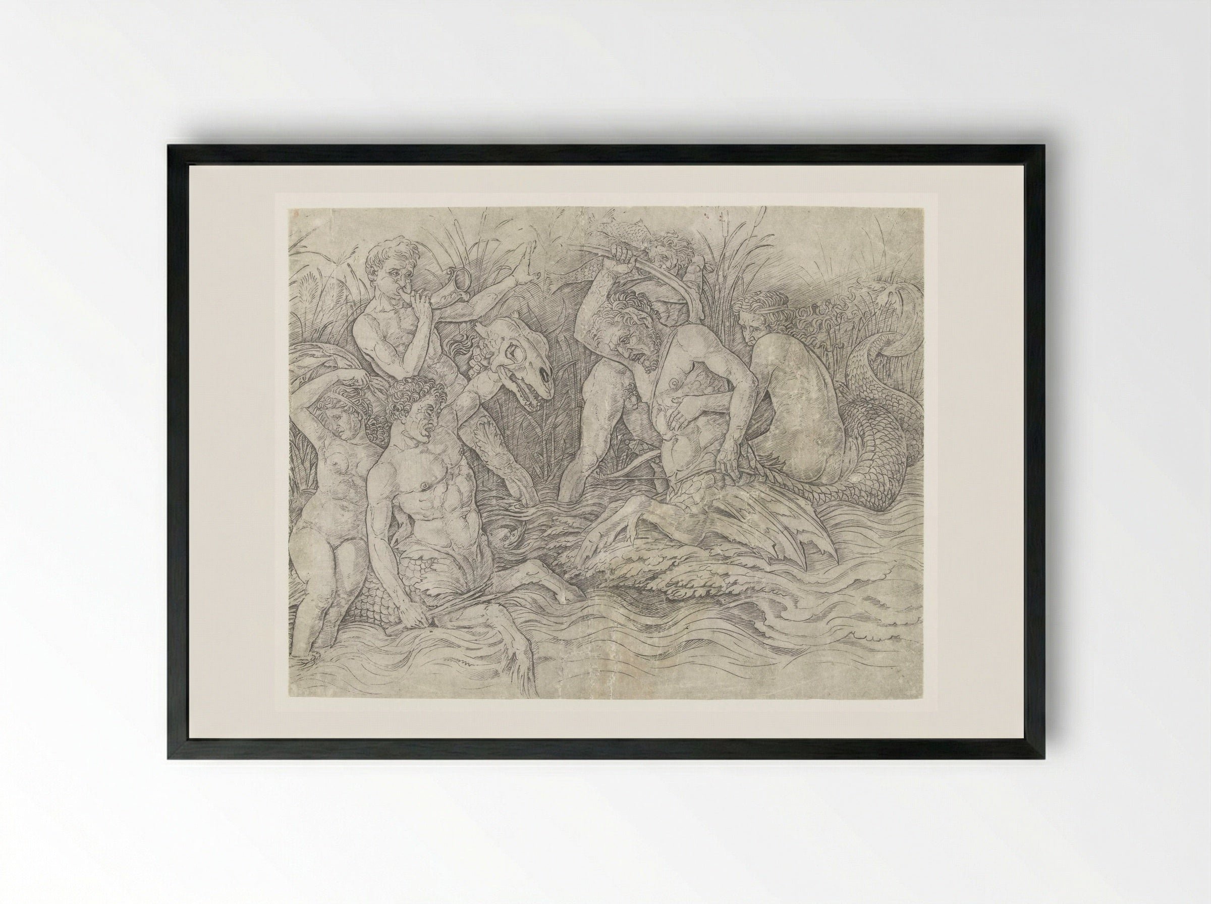 Gevecht tussen tritons met nereïden op hun rug - Andrea Mantegna - Framed Print Black