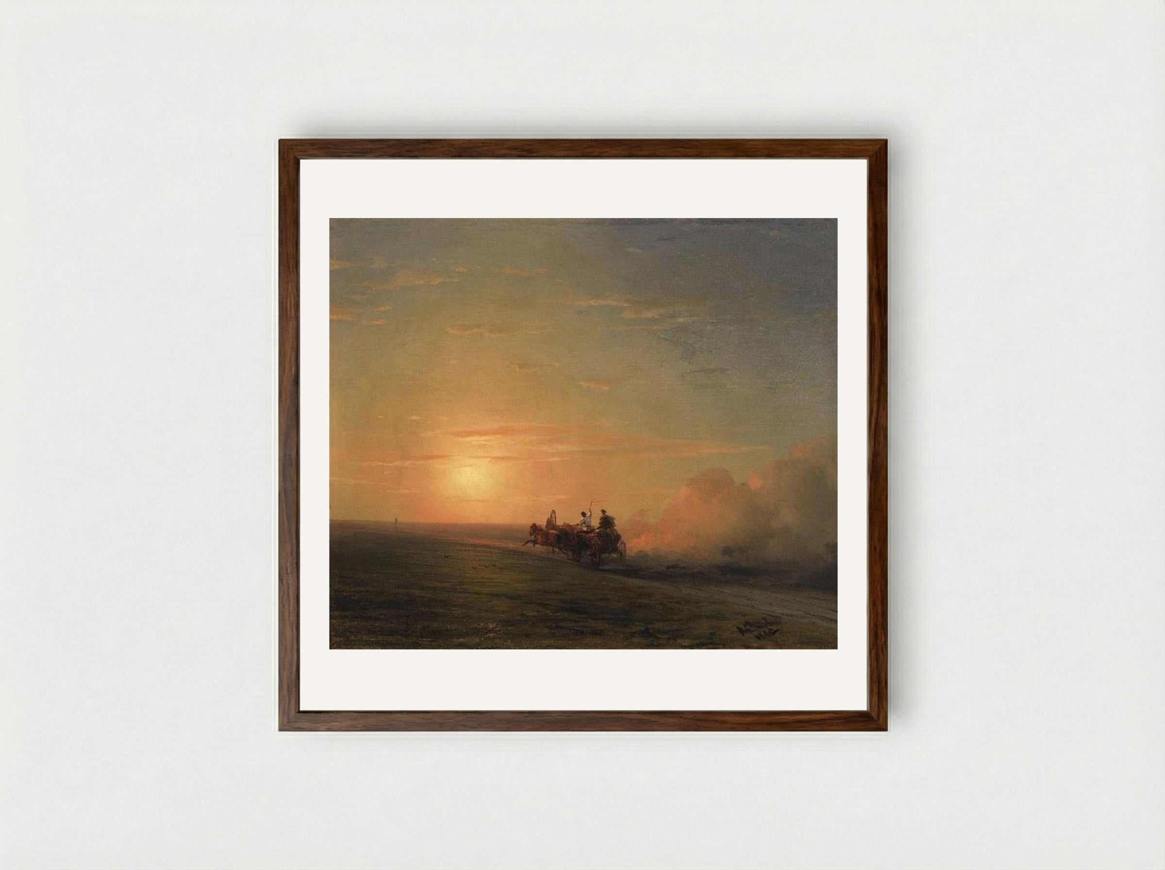 Troika in the Steppe - Ivan Aivazovsky - Framed Print Dark Wood