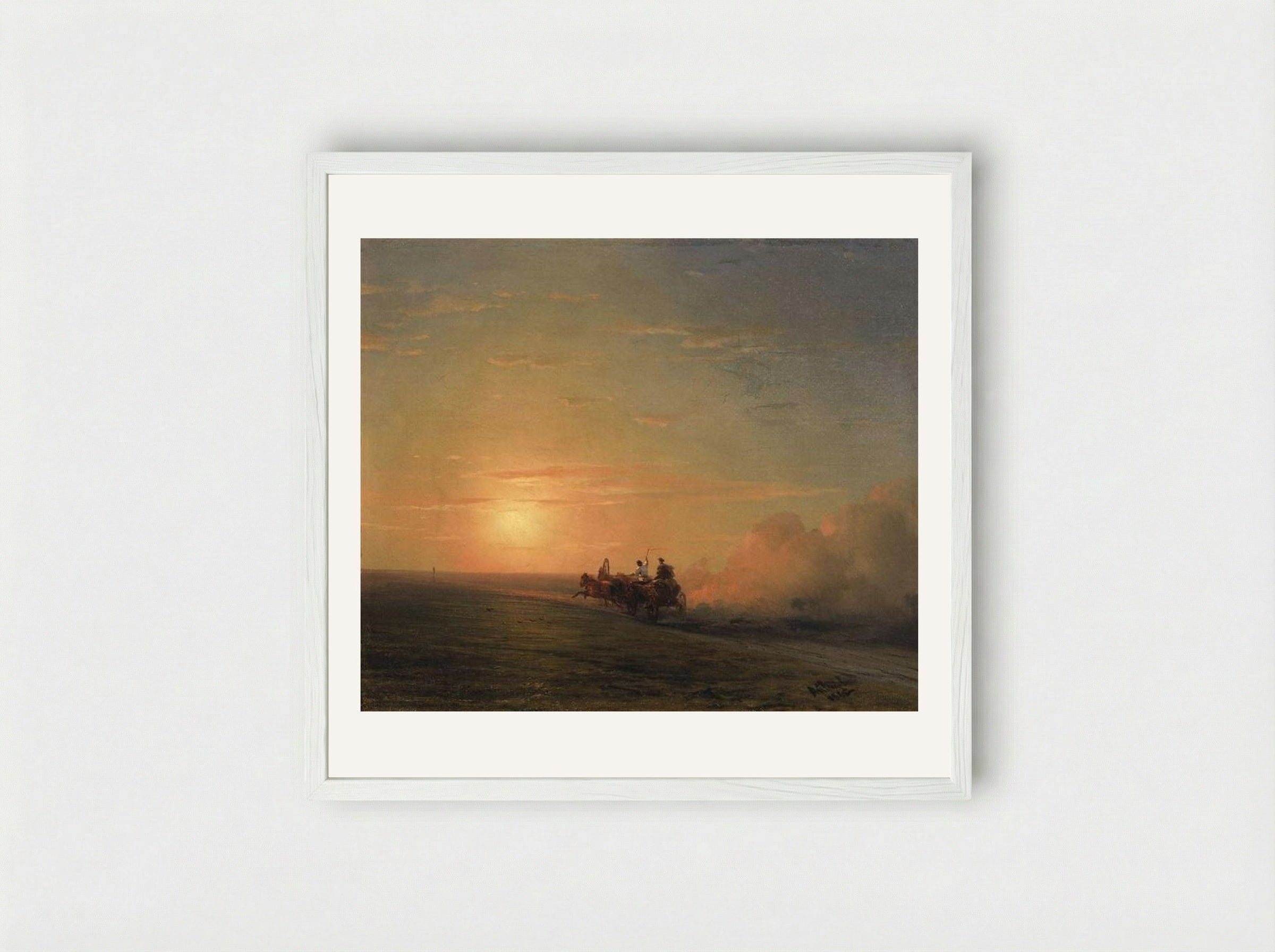 Troika in the Steppe - Ivan Aivazovsky - Framed Print White