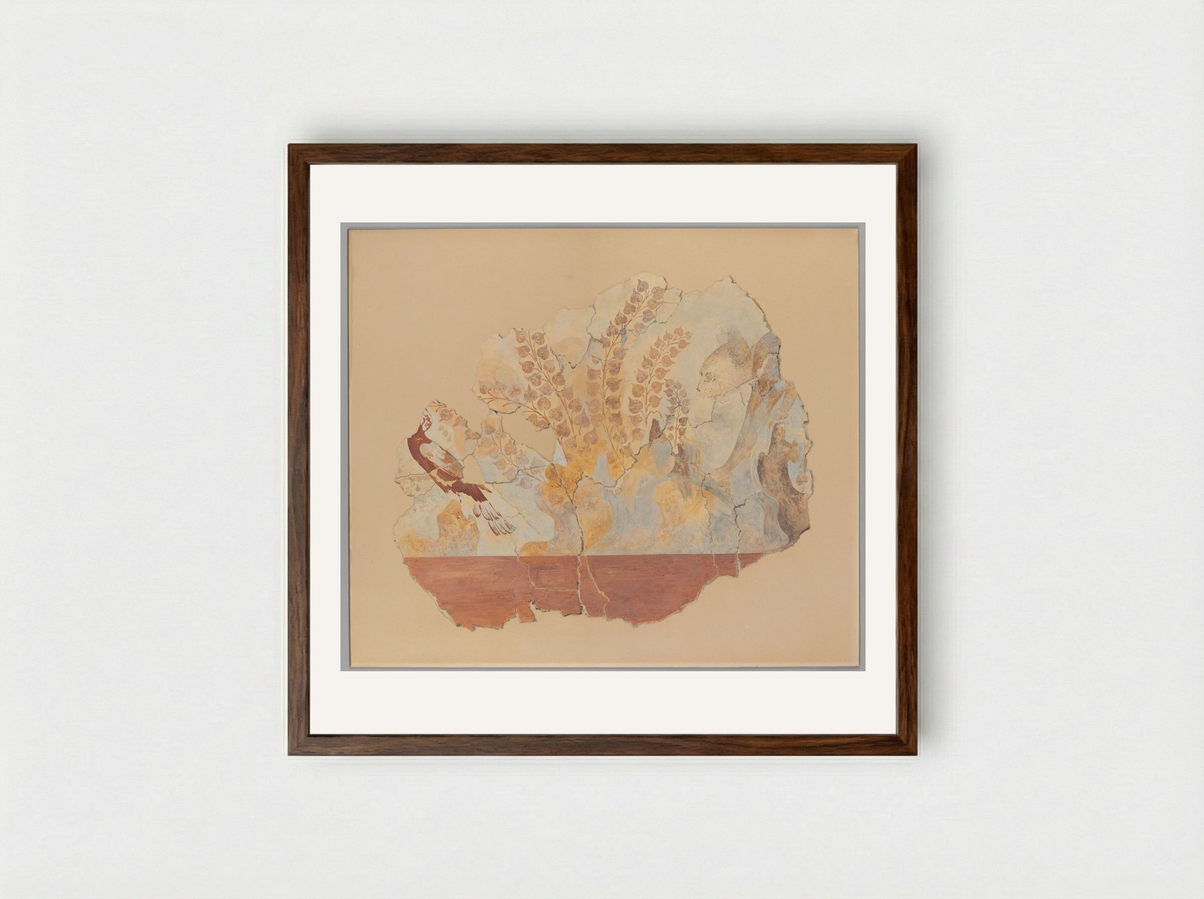 Cat Hunting a Pheasant - Fine Art Print - Framed Print Dark Wood