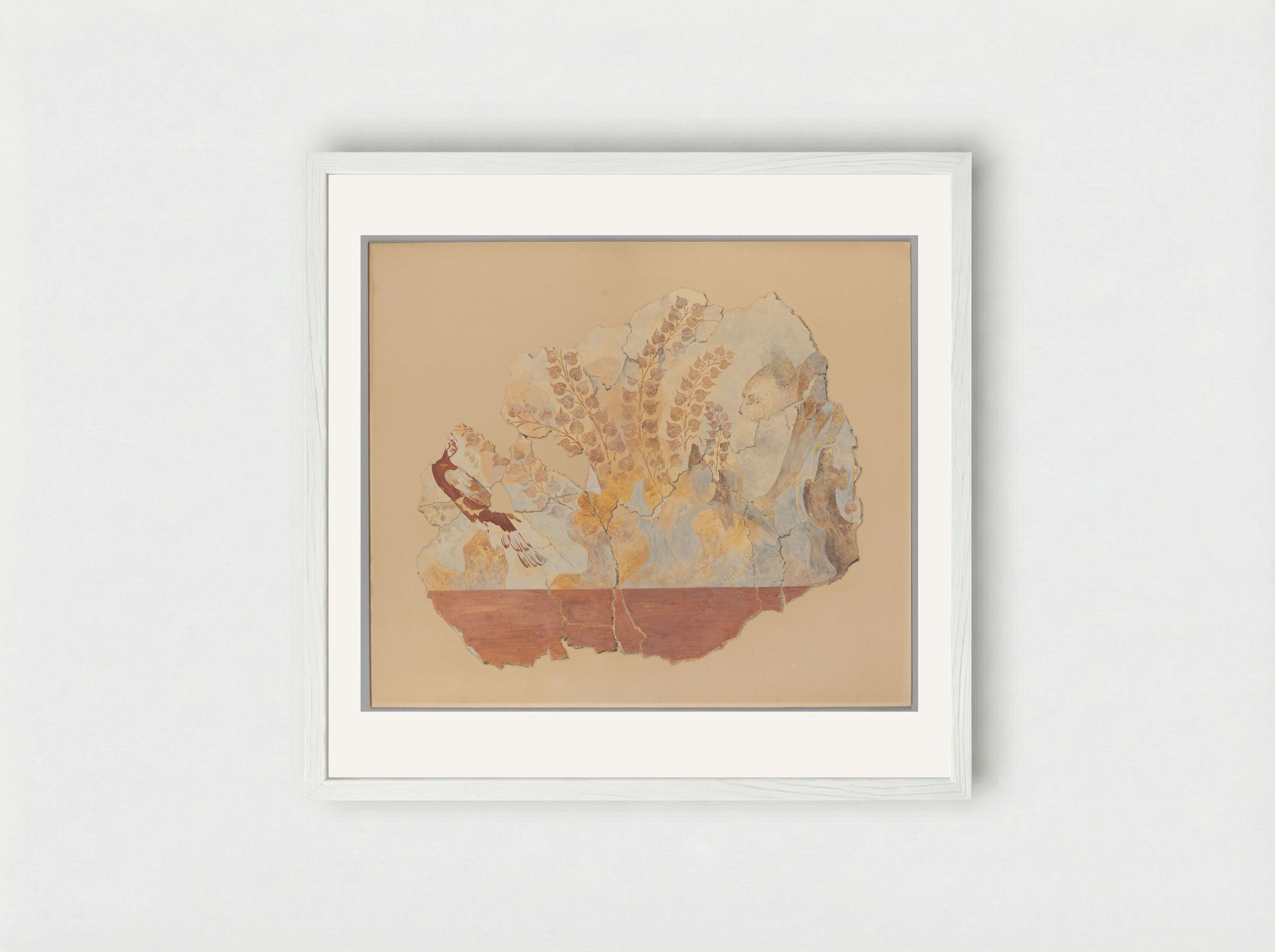 Cat Hunting a Pheasant - Fine Art Print - Framed Print White