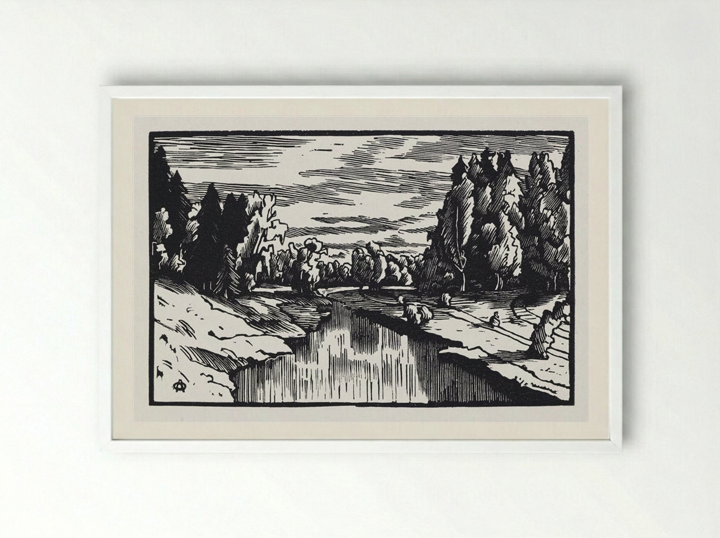 The Valley of the River Slavyanka - Anna Ostroumova-Lebedeva - Framed Print White