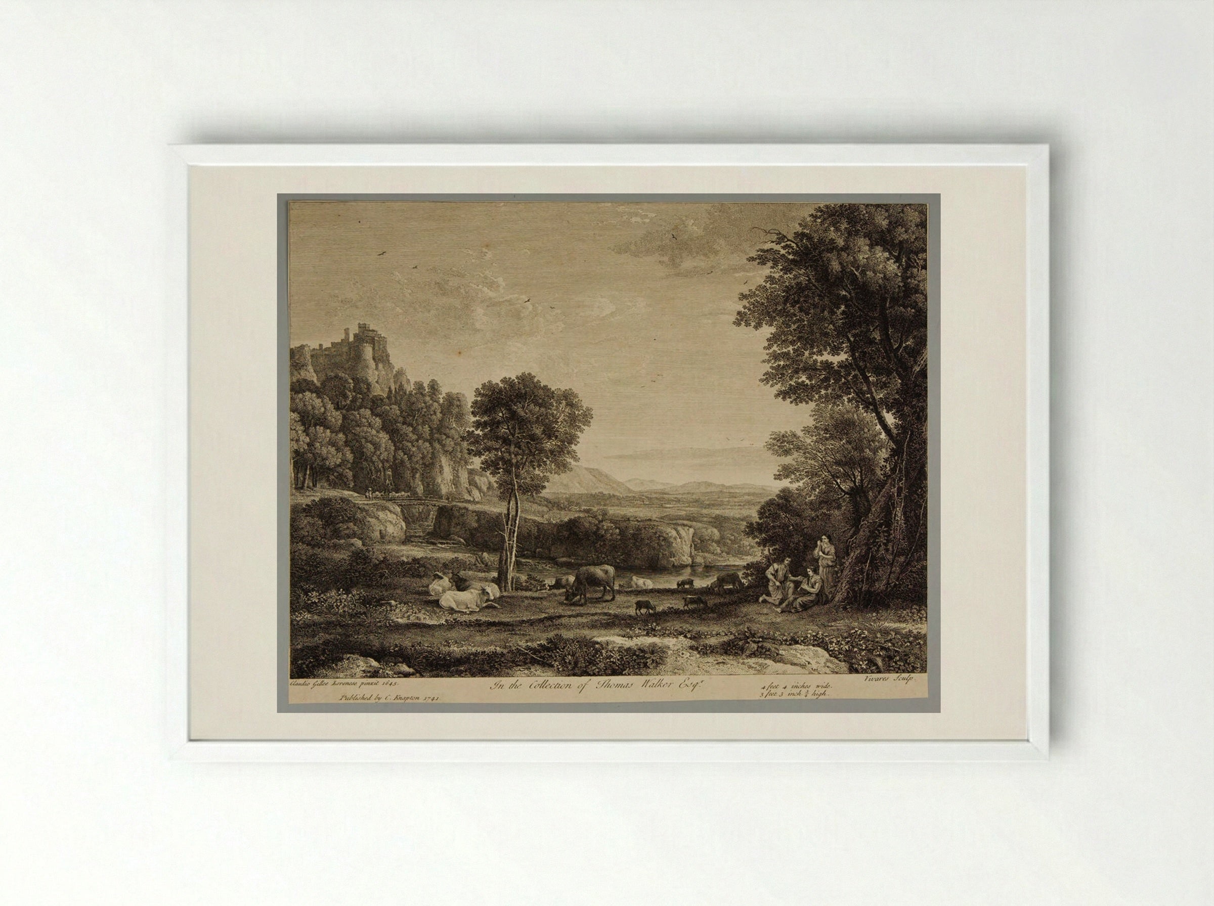 Herdsman Instructing a Shepherdess to Play on the Pipe - François Vivares - Framed Print White