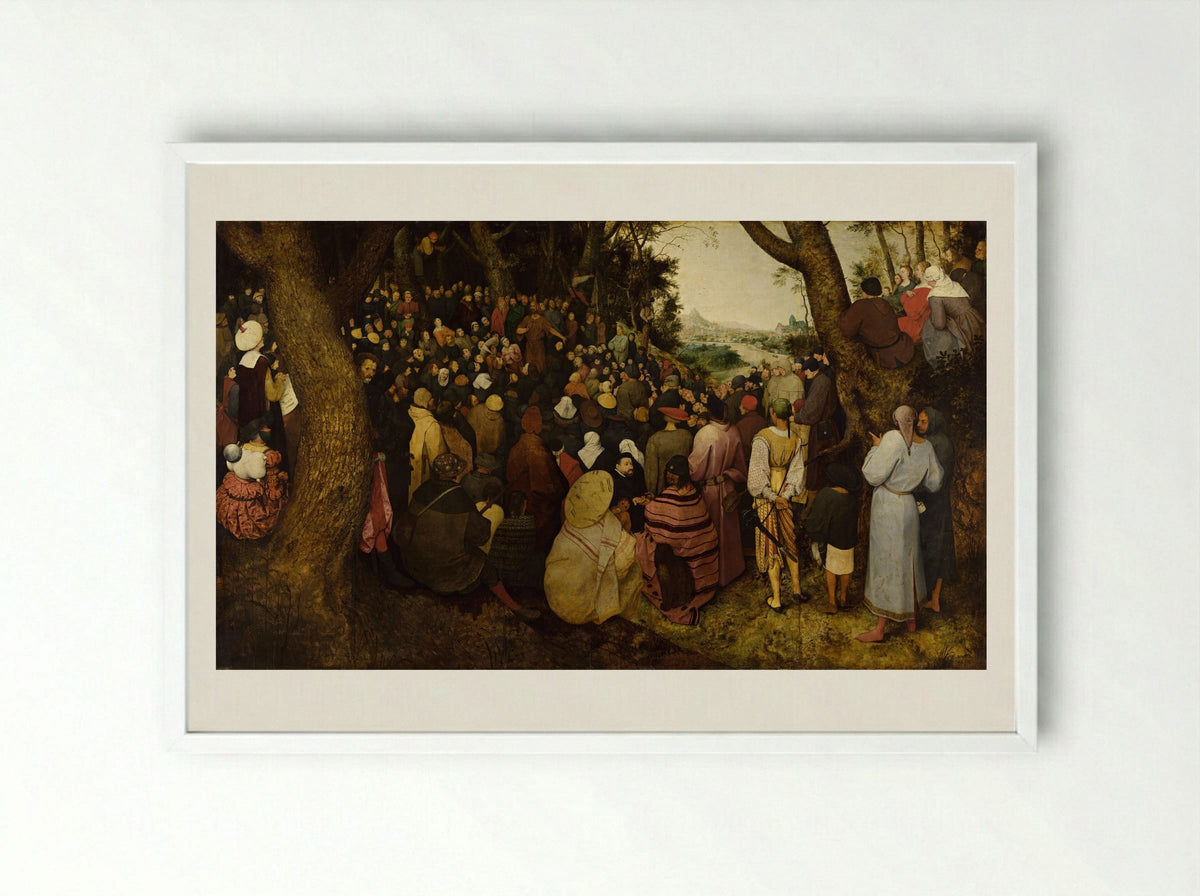 The Sermon of St. John the Baptist - Pieter Bruegel the Elder - Framed Print White