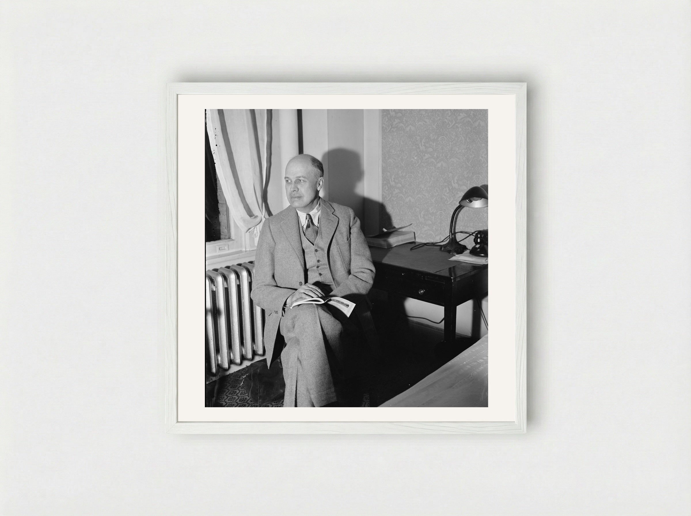 Edward Hopper in his Studio - Edward Hopper - Framed Print White