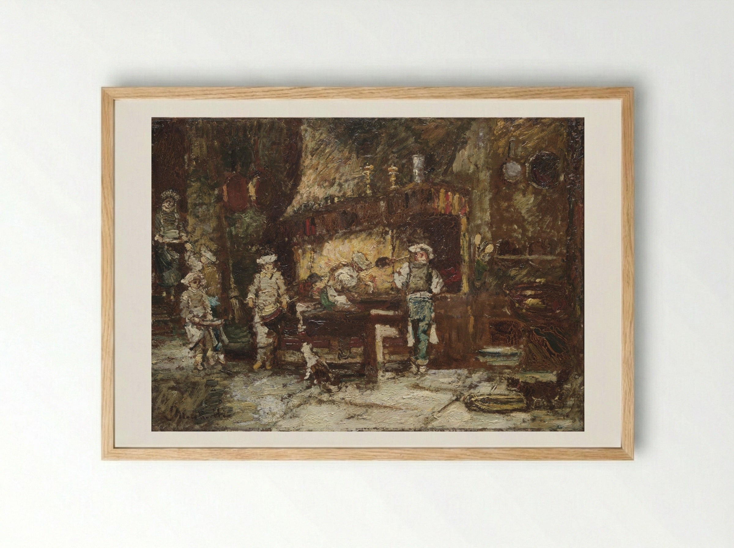 The Kitchen of the Rôtisserie des Deux Paons - Adolphe Monticelli - Framed Print Wood