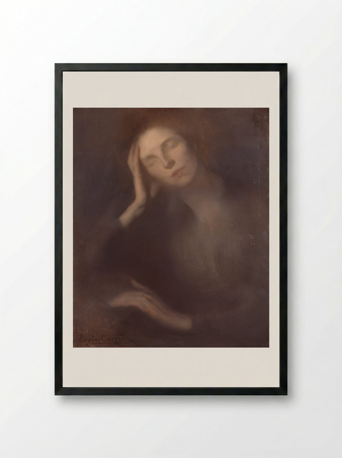Woman Leaning on a Table - Eugène Carrière - Framed Print Black