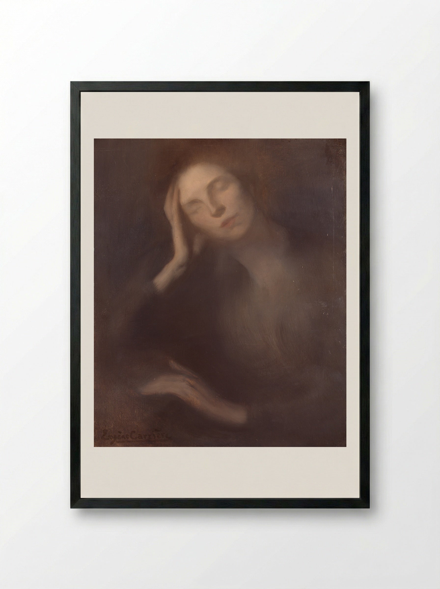 Woman Leaning on a Table - Eugène Carrière - Framed Print Black