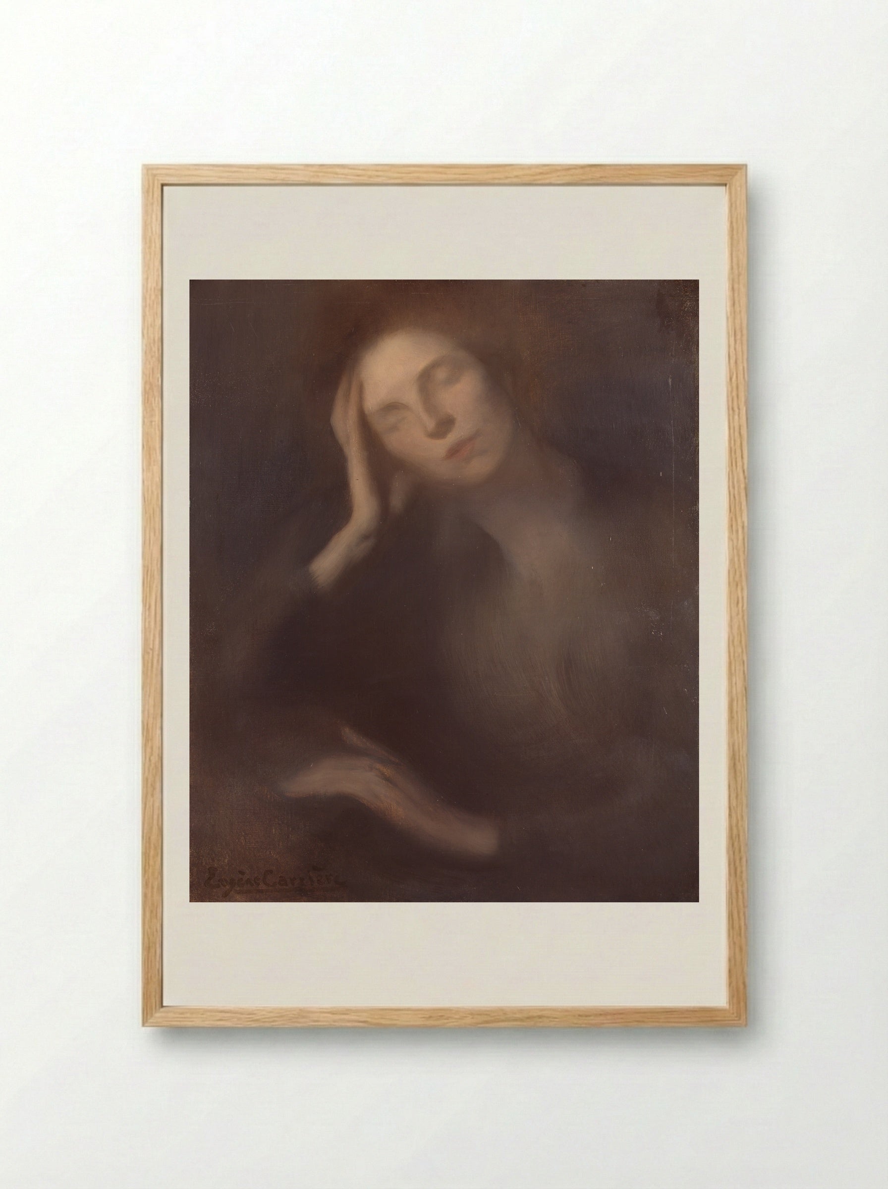 Woman Leaning on a Table - Eugène Carrière - Framed Print Wood