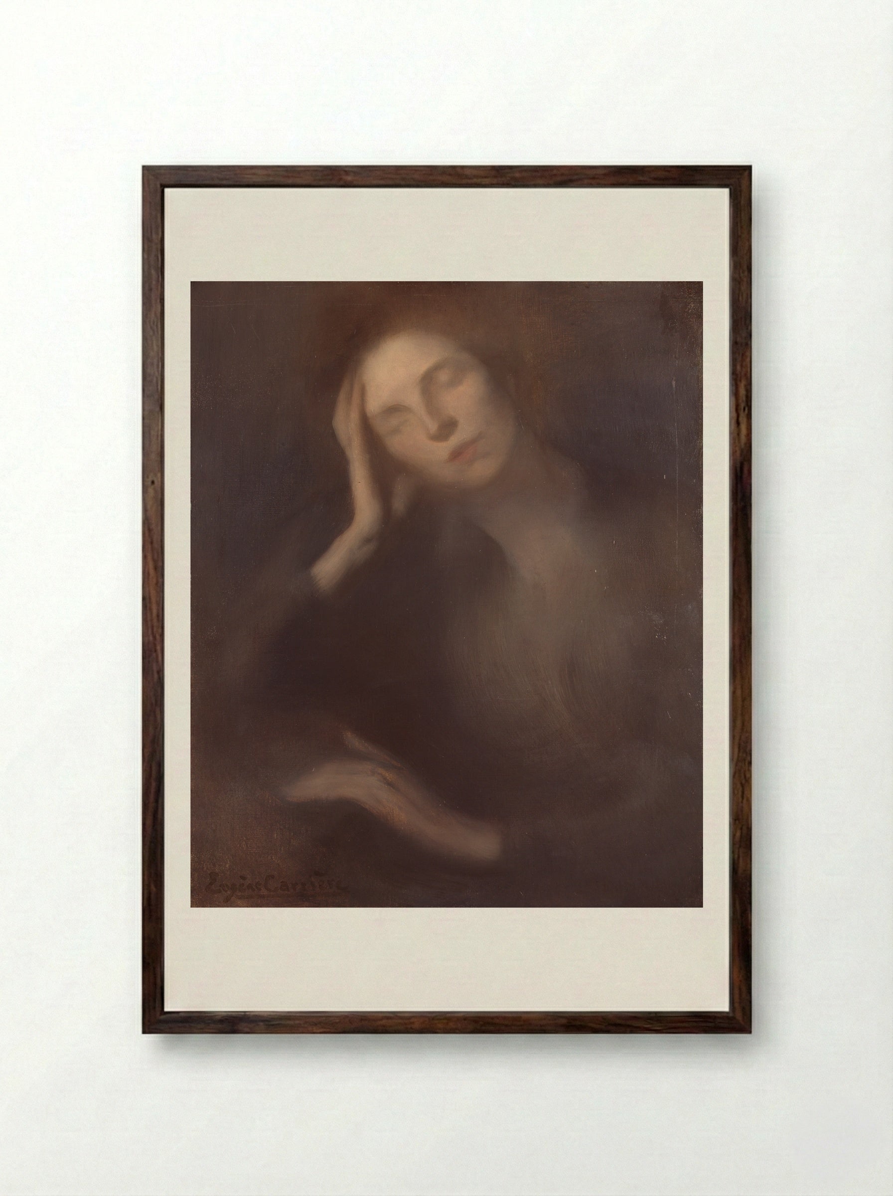 Woman Leaning on a Table - Eugène Carrière - Framed Print Dark Wood