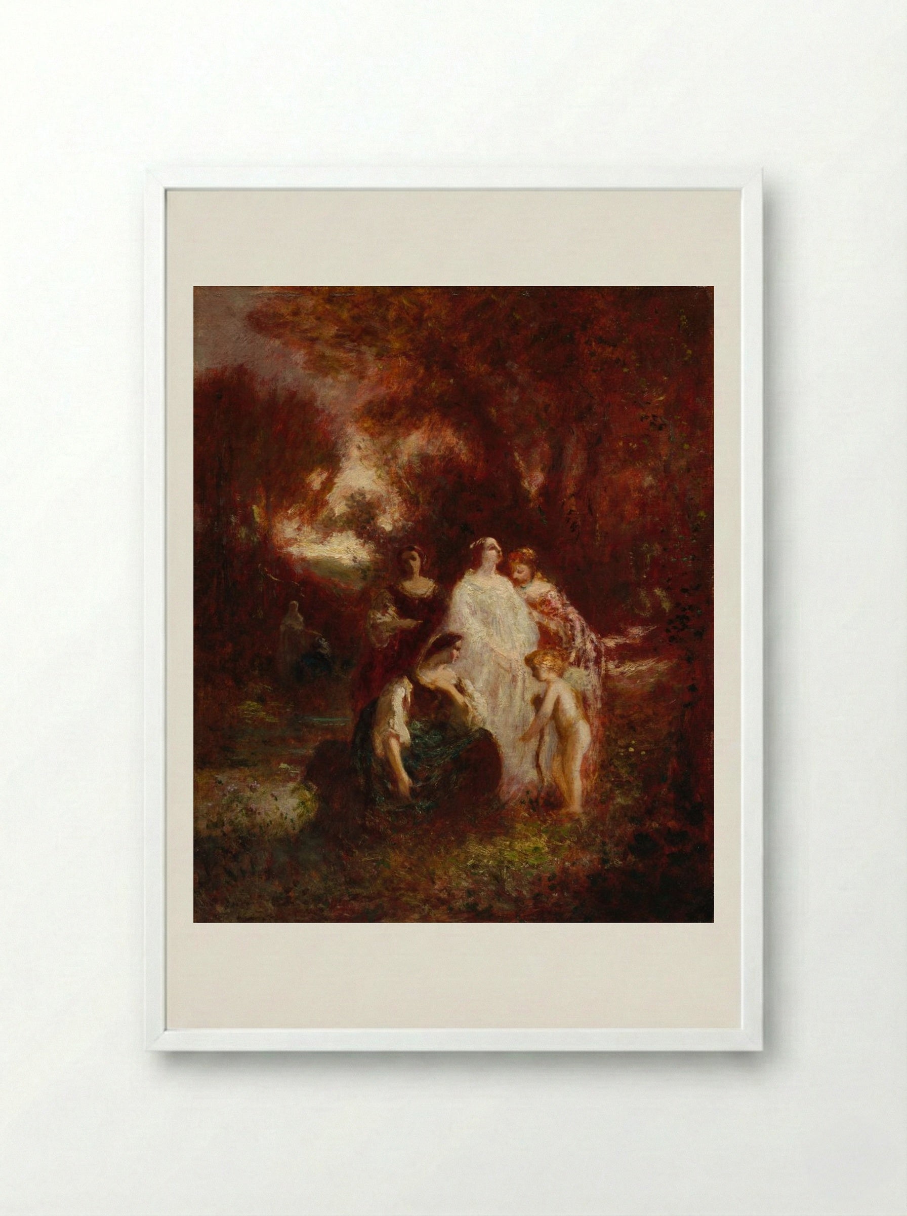 Figures in the Woods - Adolphe Monticelli - Framed Print White