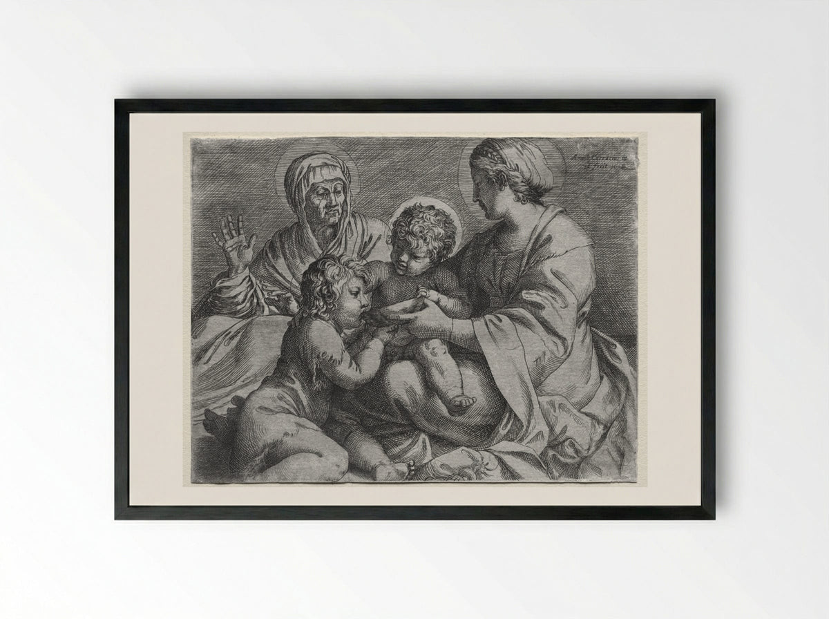 Madonna with the Bowl - Annibale Carracci - Framed Print Black