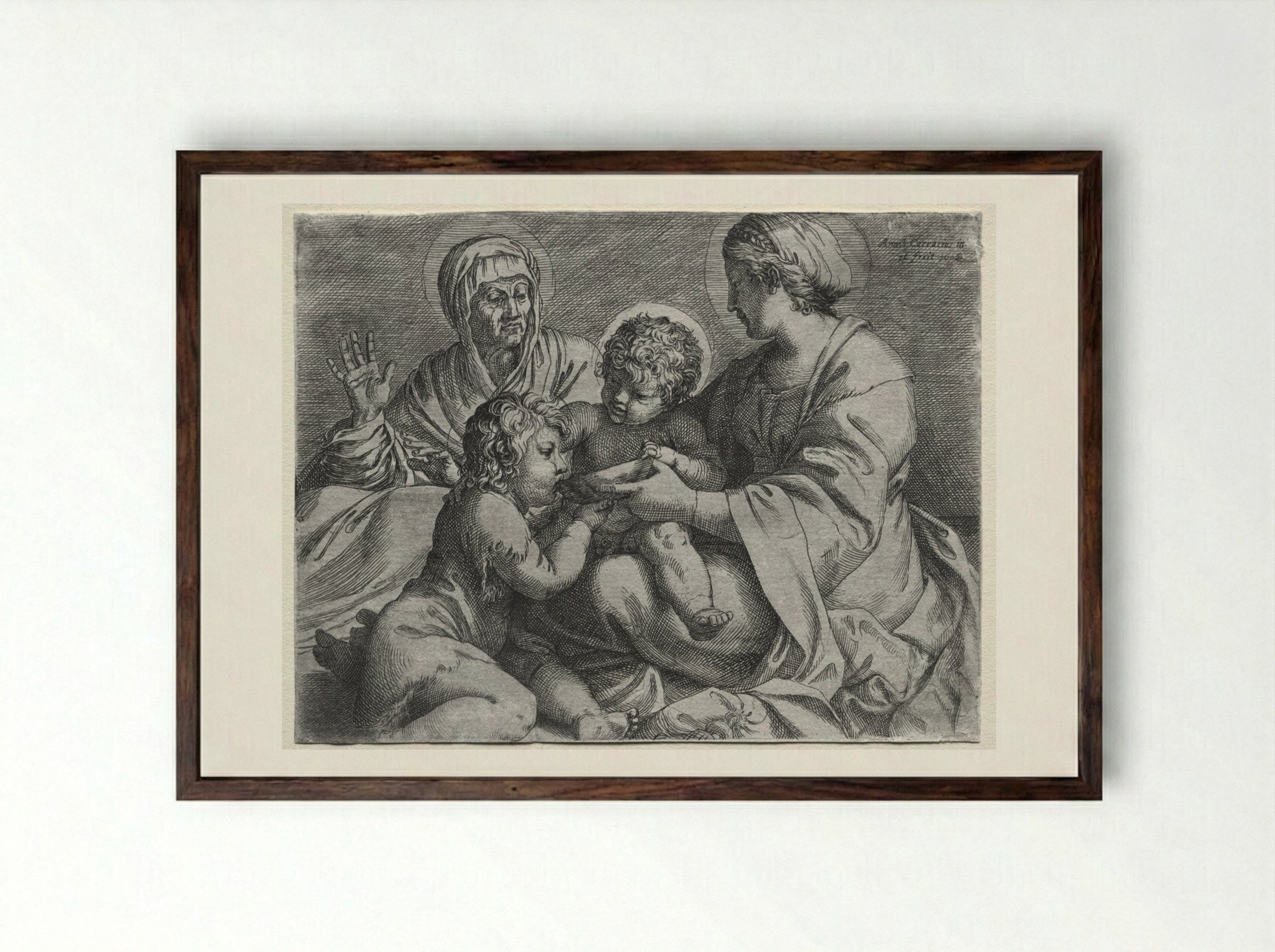 Madonna with the Bowl - Annibale Carracci - Framed Print Dark Wood