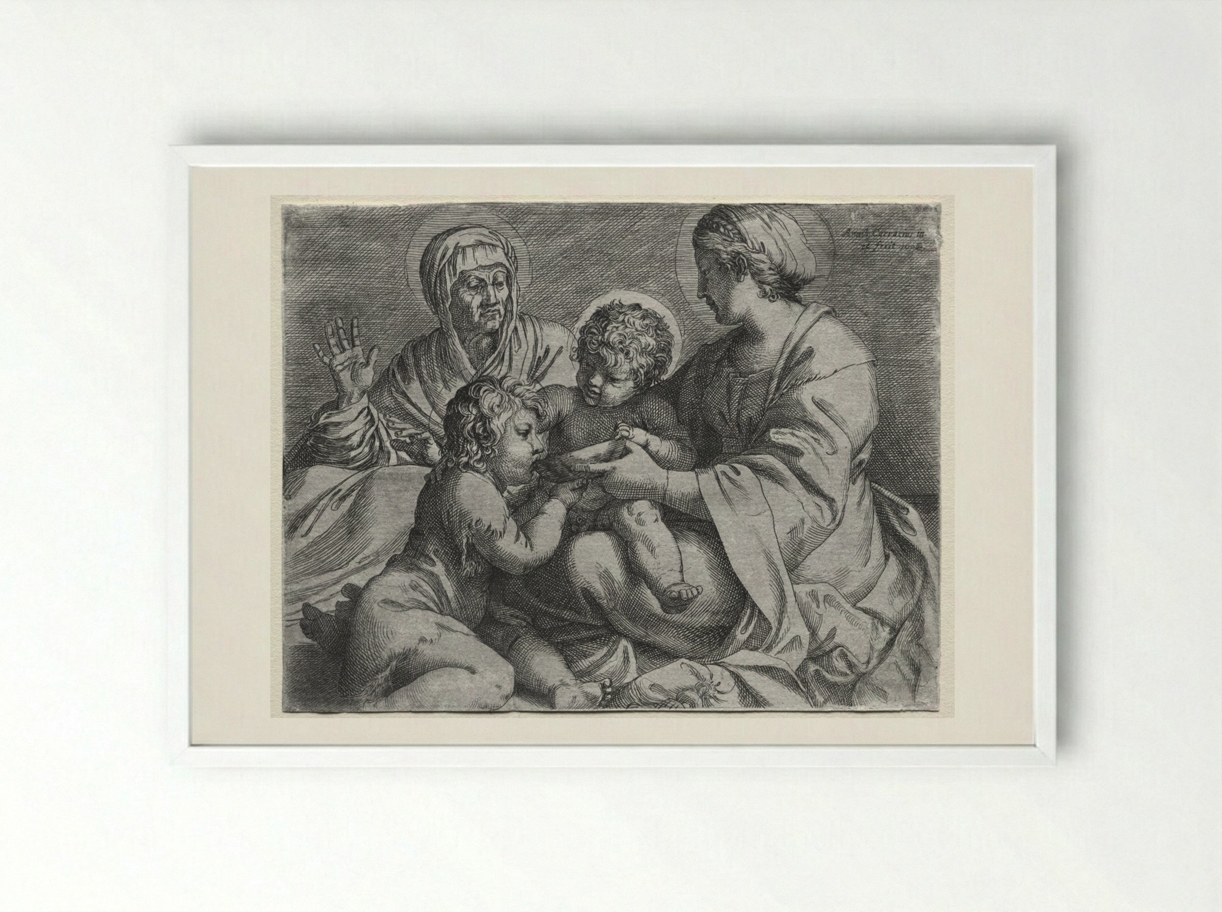 Madonna with the Bowl - Annibale Carracci - Framed Print White