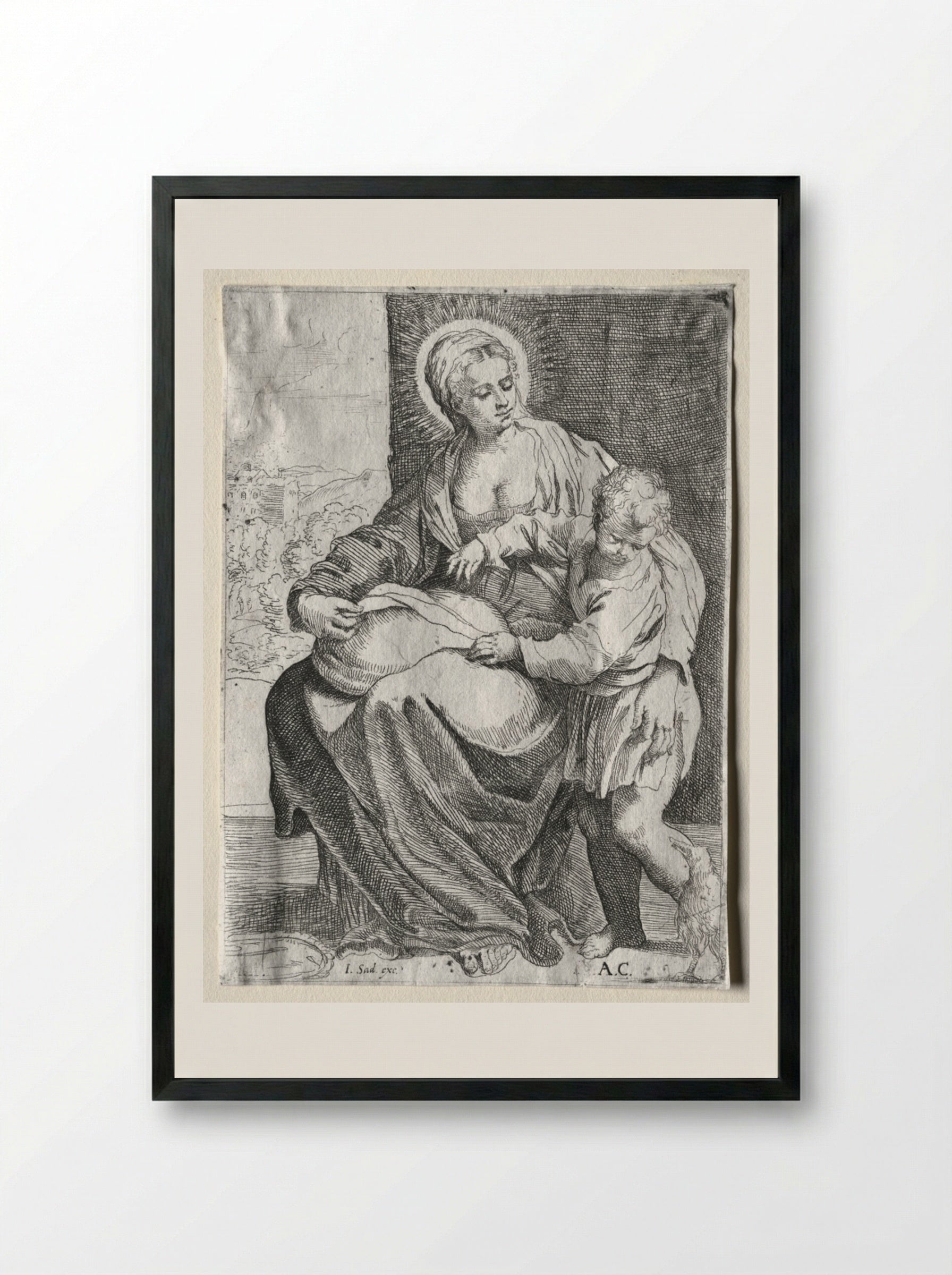 Madonna with the White Raven - Annibale Carracci - Framed Print Black