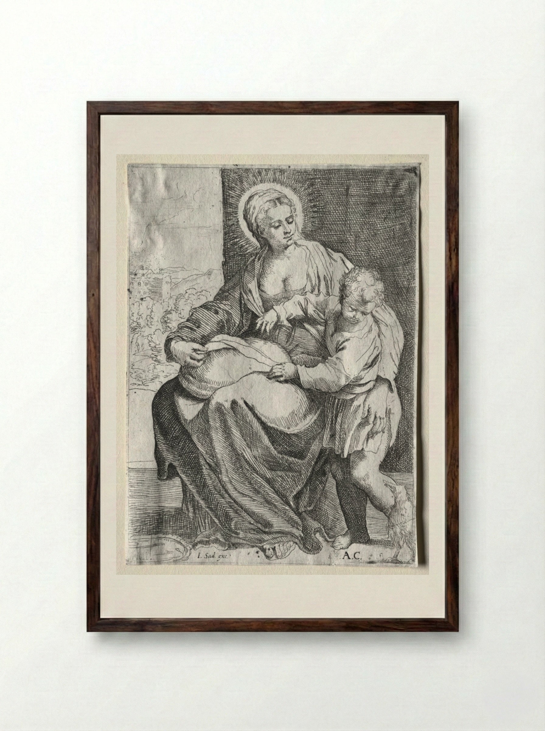 Madonna with the White Raven - Annibale Carracci - Framed Print Dark Wood