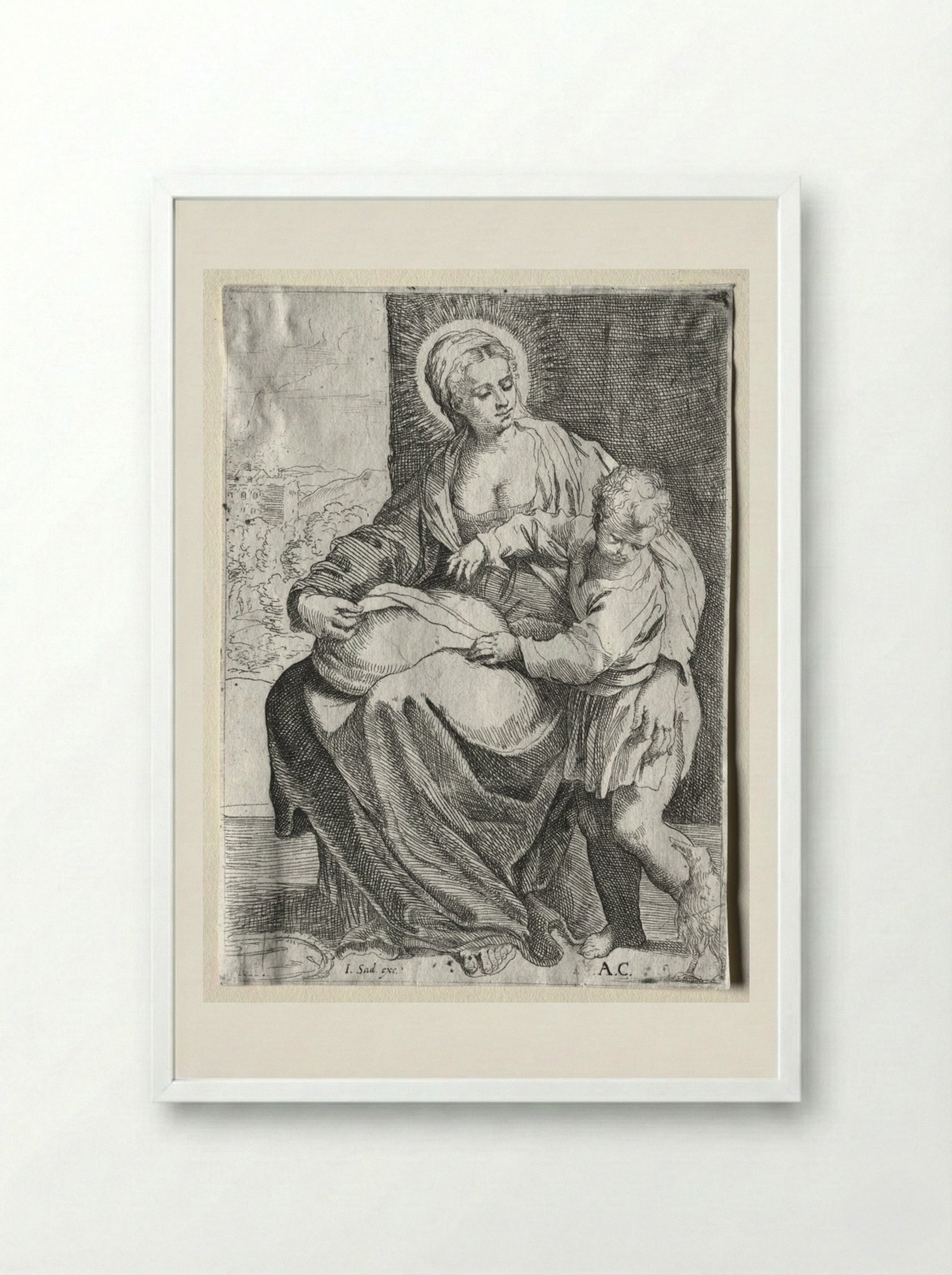Madonna with the White Raven - Annibale Carracci - Framed Print White