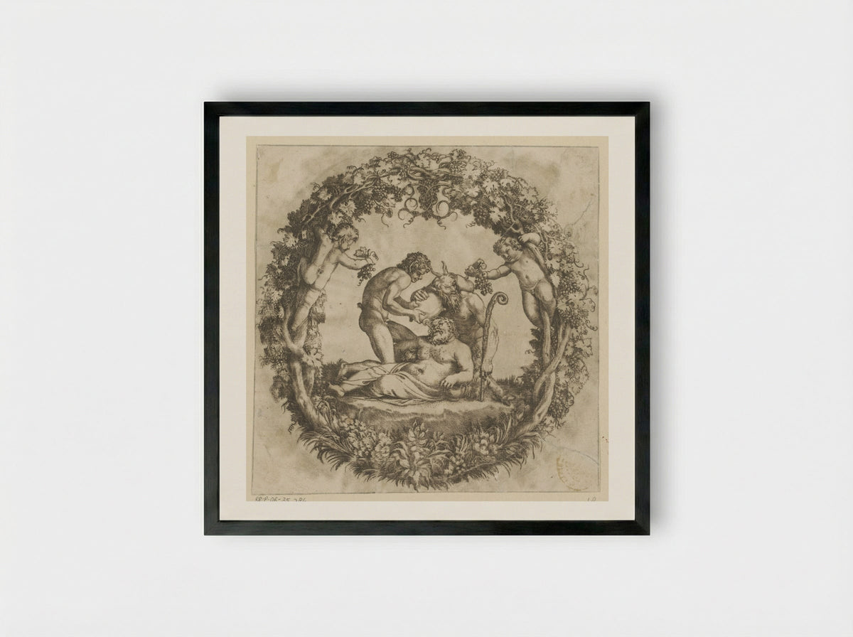Drunken Silenus - Annibale Carracci - Framed Print Black