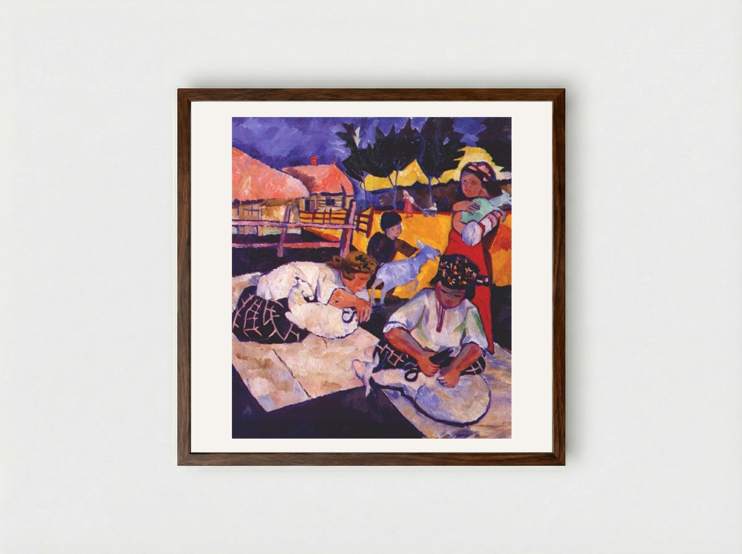 Sheep Shearing - Natalia Goncharova - Framed Print Dark Wood