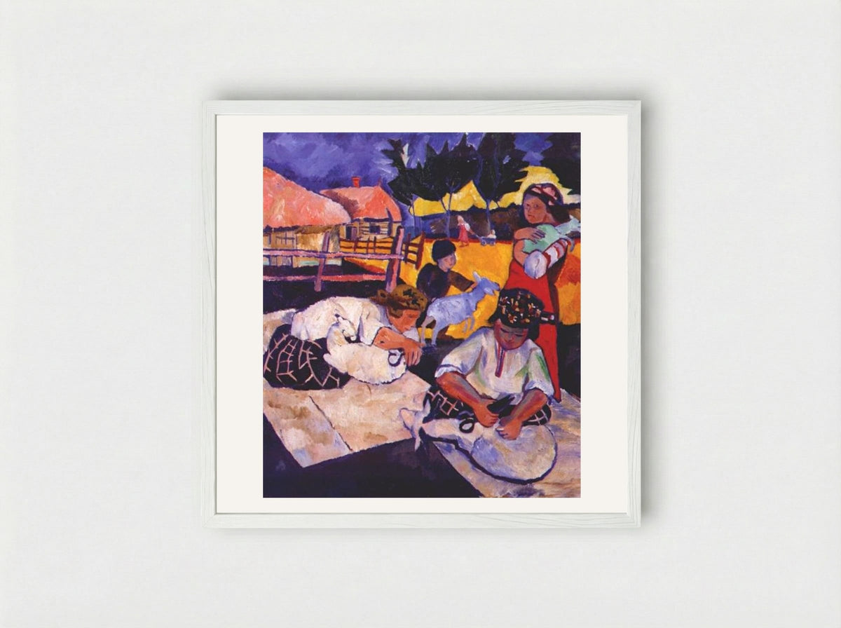 Sheep Shearing - Natalia Goncharova - Framed Print White