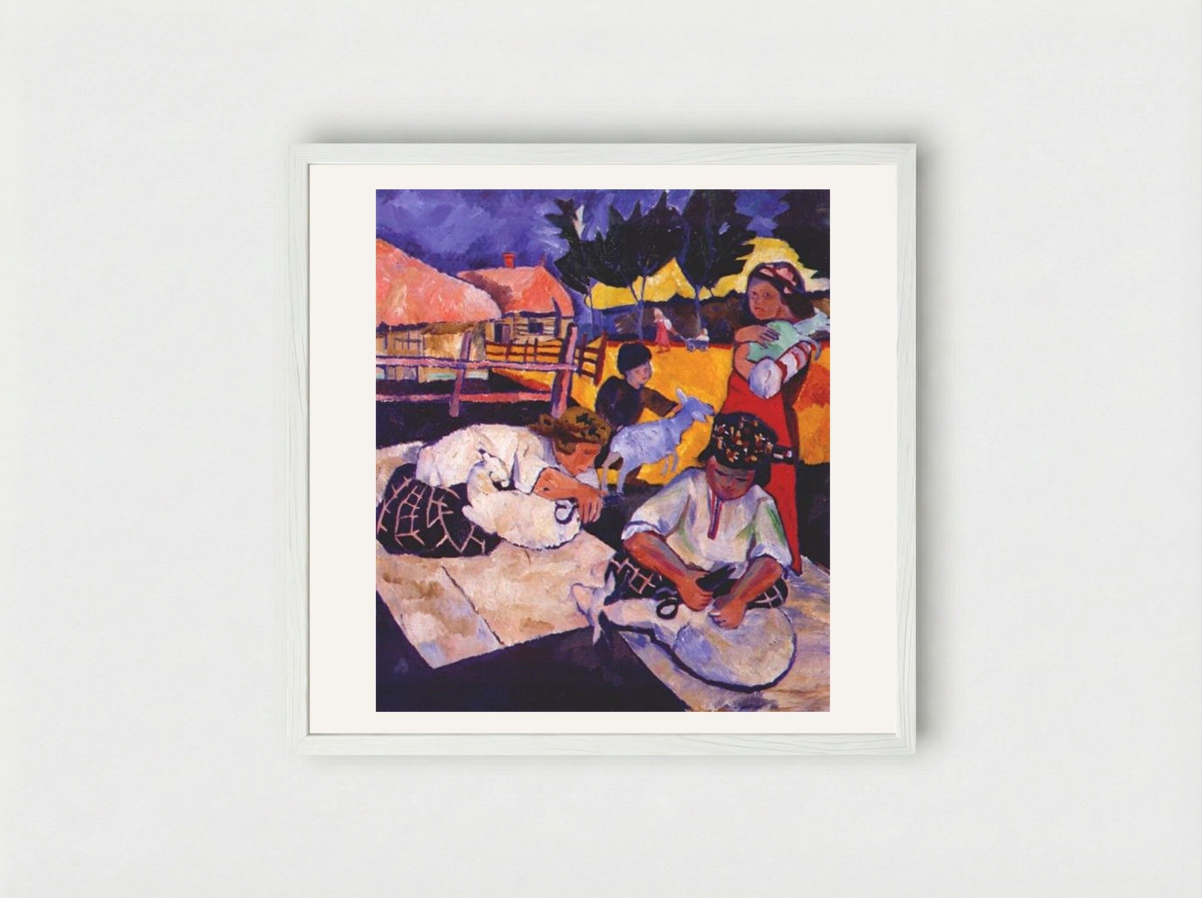 Sheep Shearing - Natalia Goncharova - Framed Print White