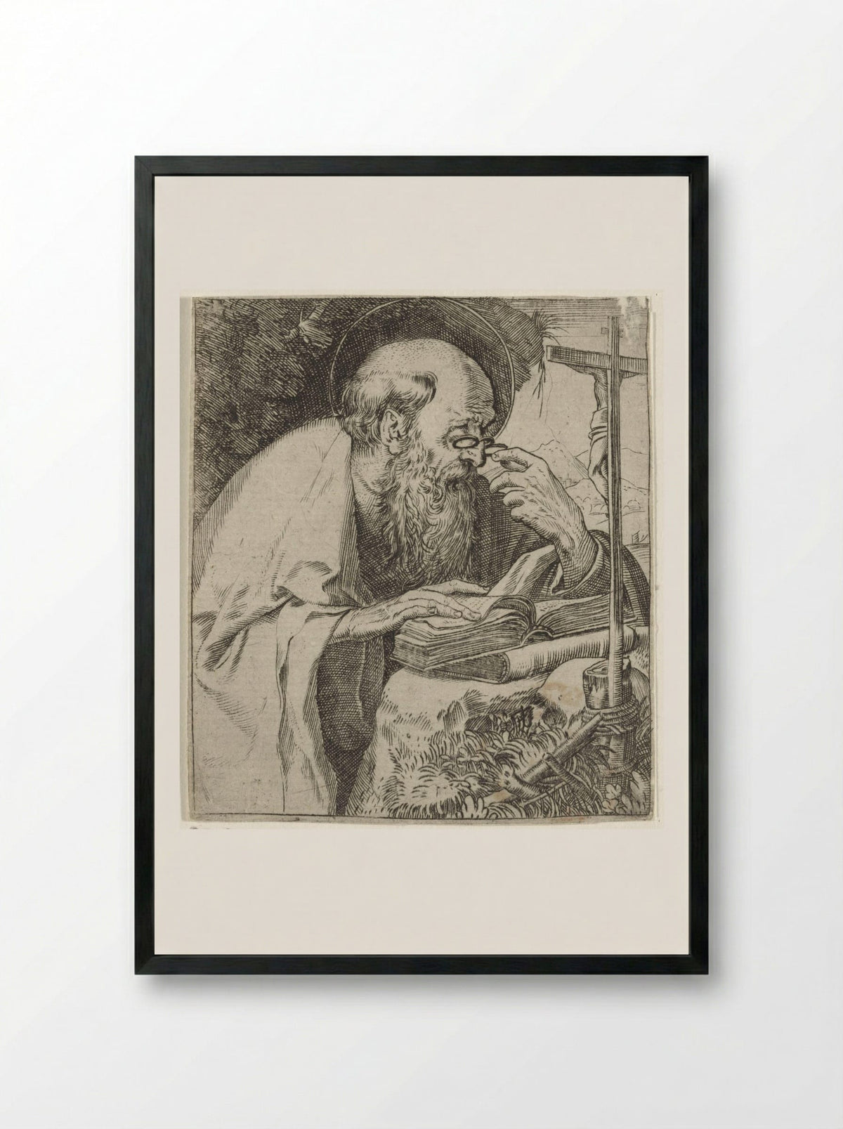 Saint Jerome Reading - Annibale Carracci - Framed Print Black