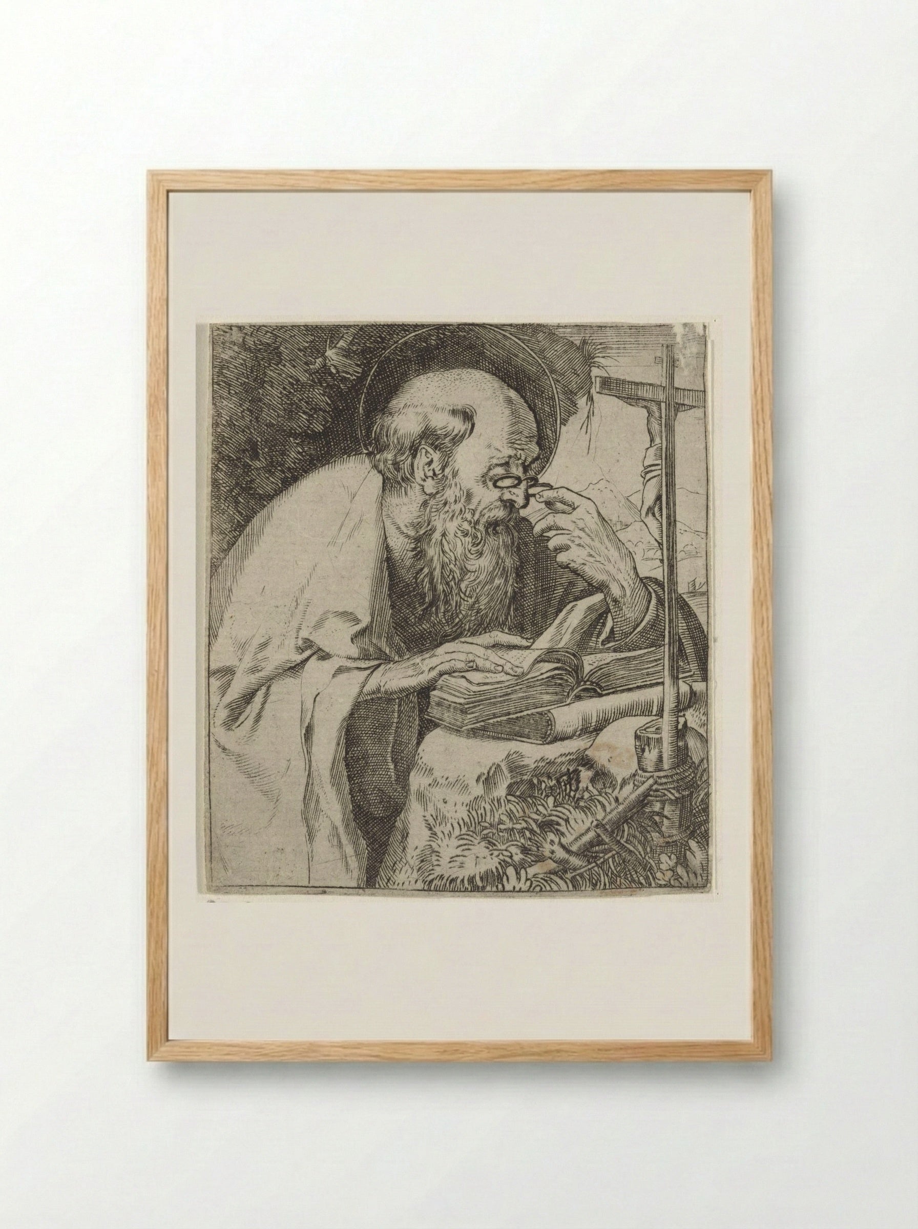 Saint Jerome Reading - Annibale Carracci - Framed Print Wood