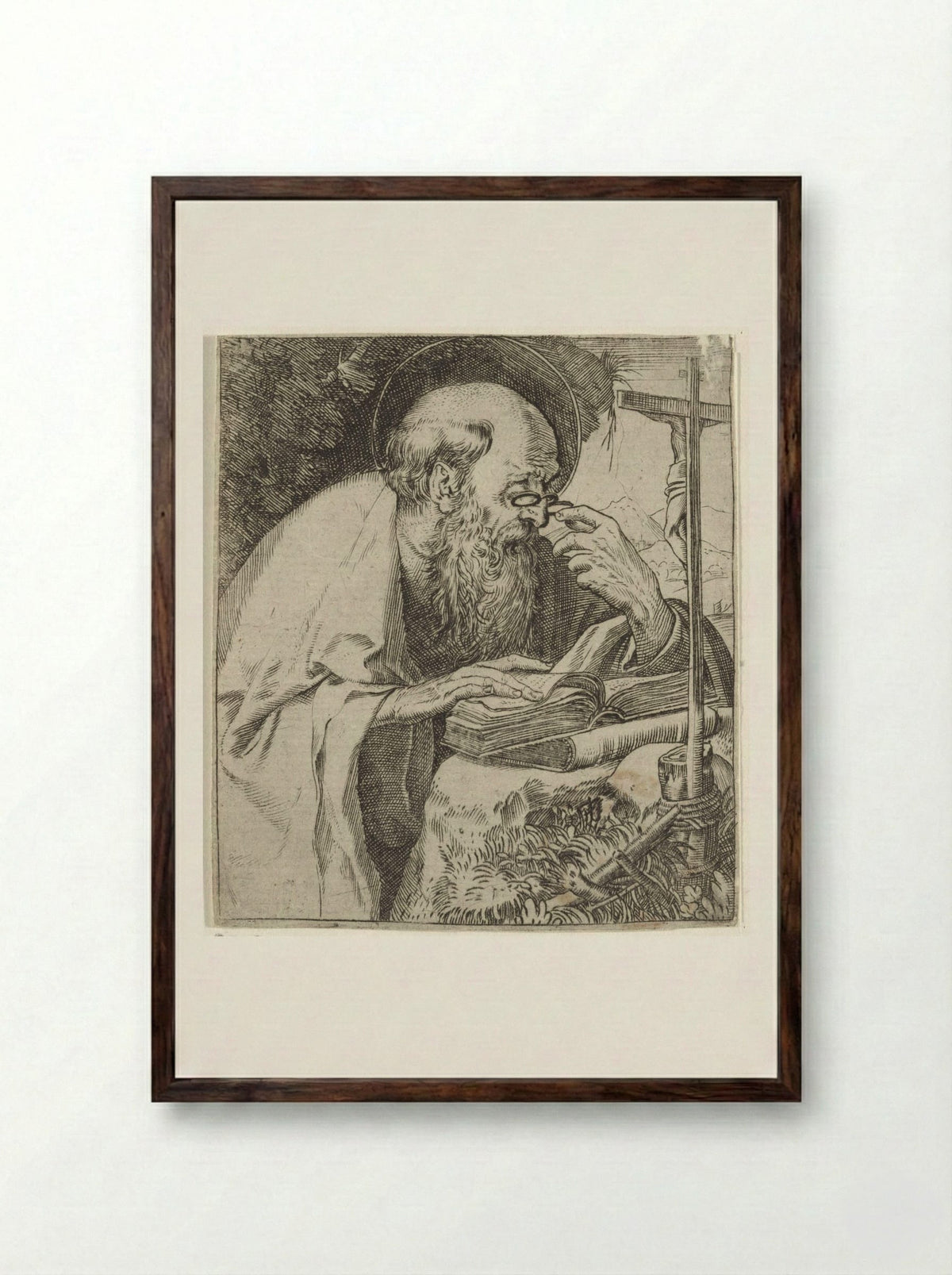 Saint Jerome Reading - Annibale Carracci - Framed Print Dark Wood