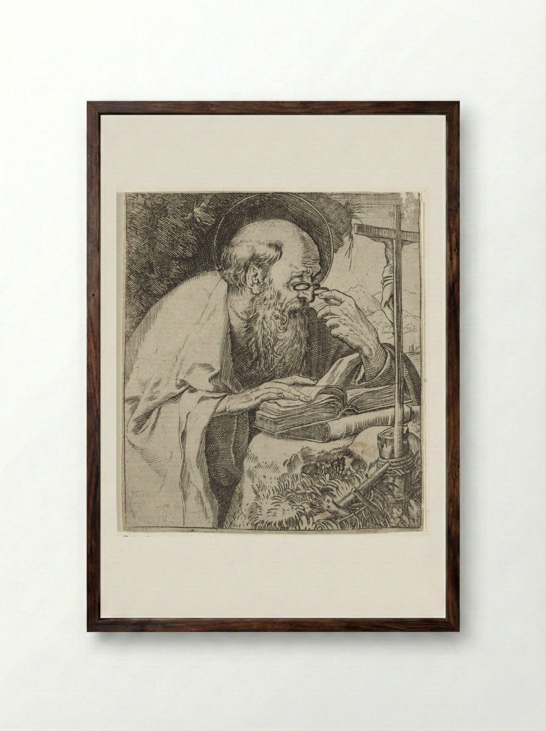Saint Jerome Reading - Annibale Carracci - Framed Print Dark Wood