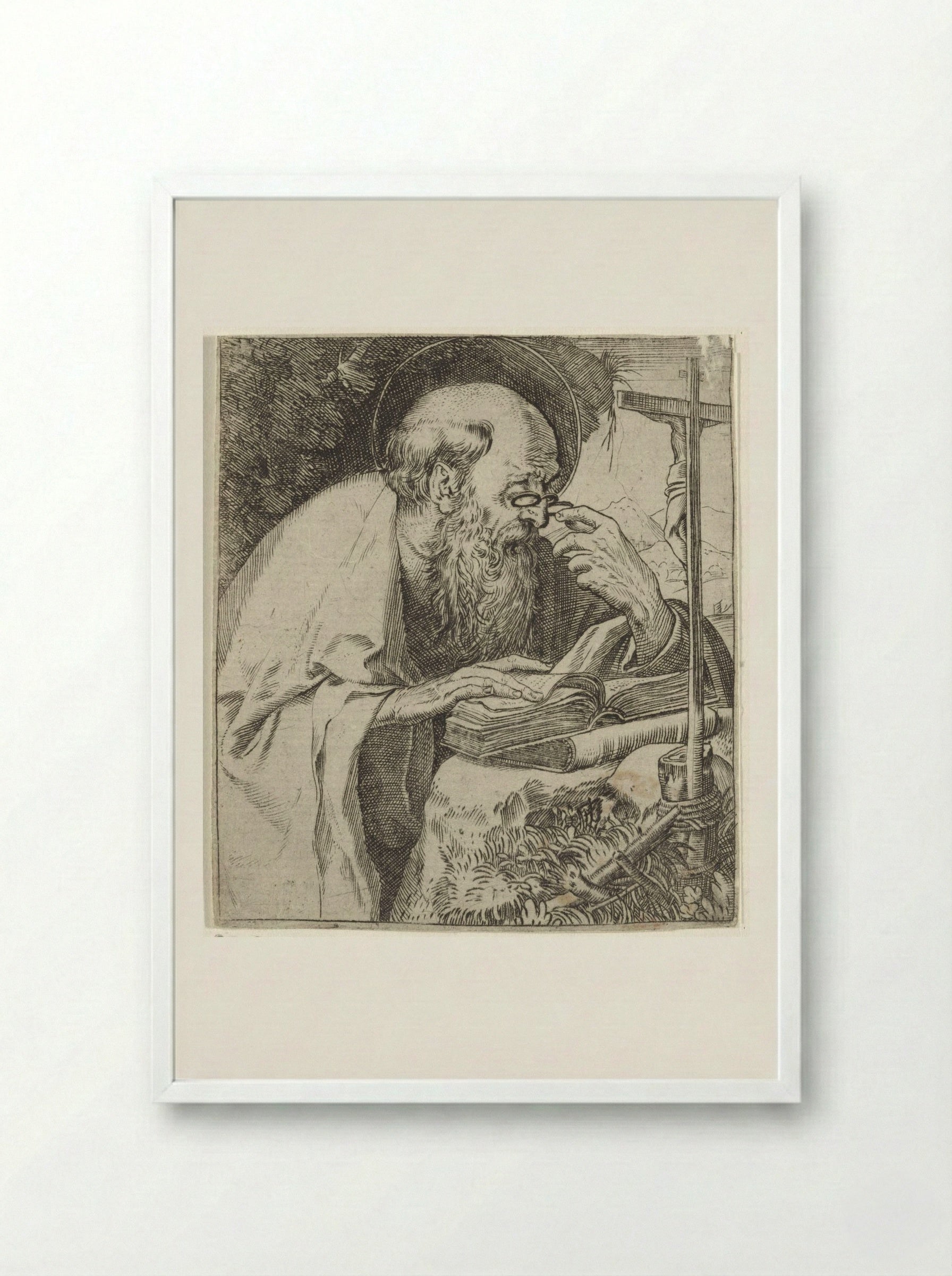 Saint Jerome Reading - Annibale Carracci - Framed Print White