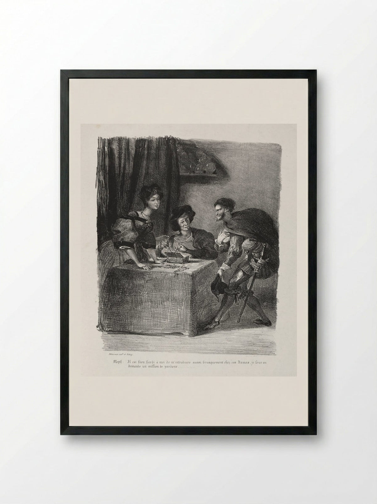 Illustrations for Faust: Méphistophélès is at Marthe - Eugène Delacroix - Framed Print Black