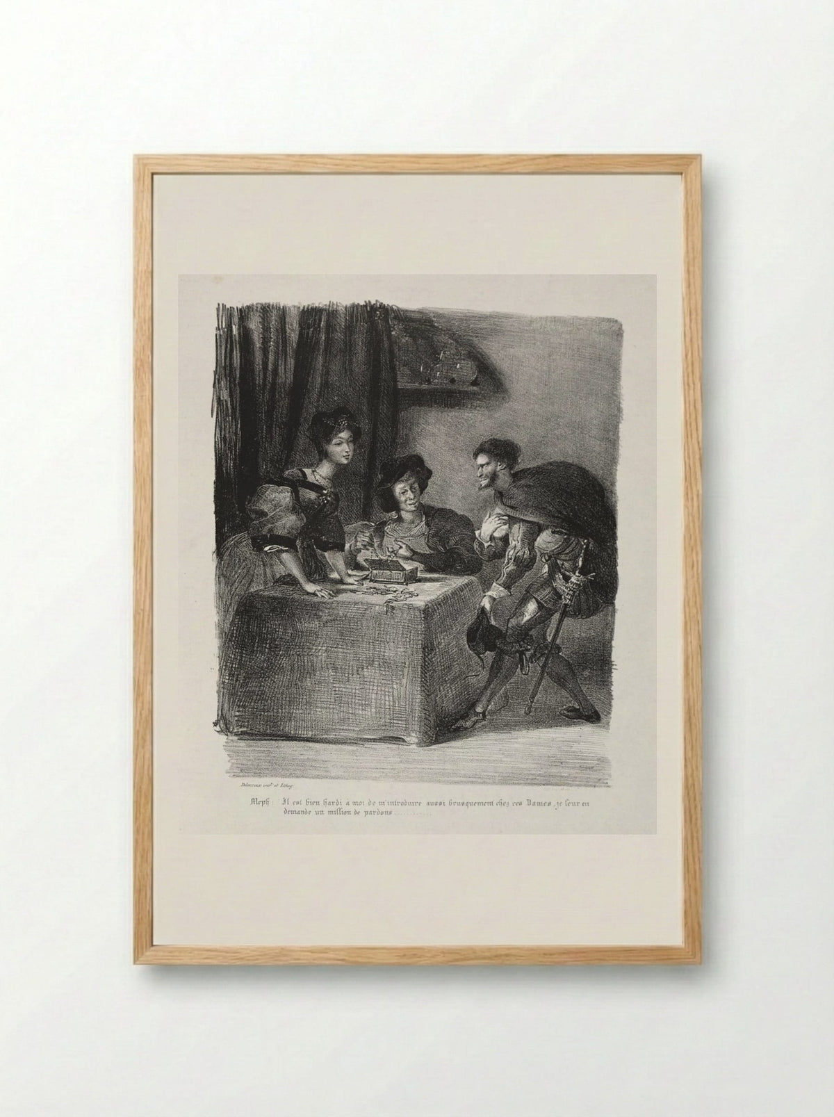 Illustrations for Faust: Méphistophélès is at Marthe - Eugène Delacroix - Framed Print Wood