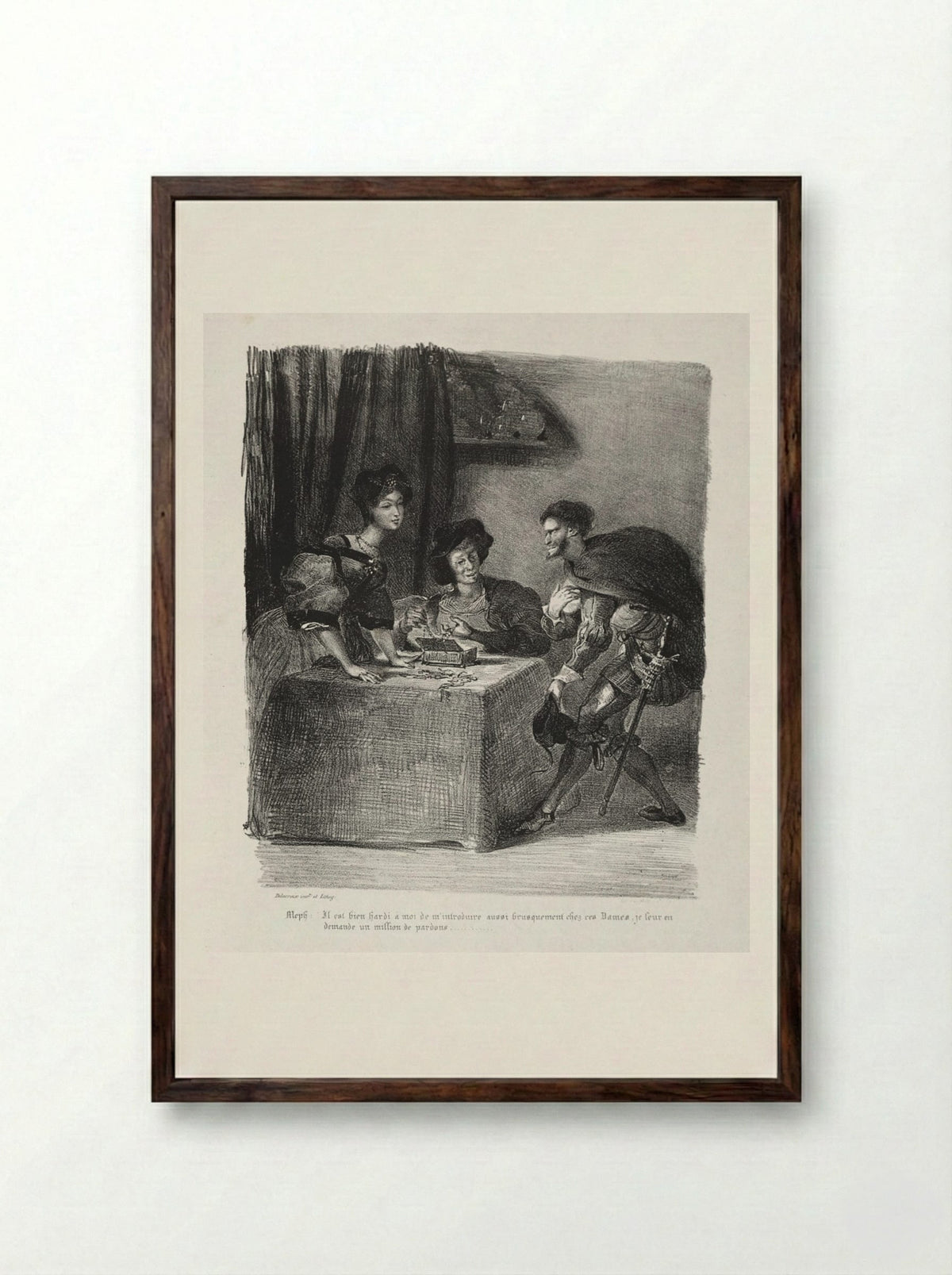Illustrations for Faust: Méphistophélès is at Marthe - Eugène Delacroix - Framed Print Dark Wood