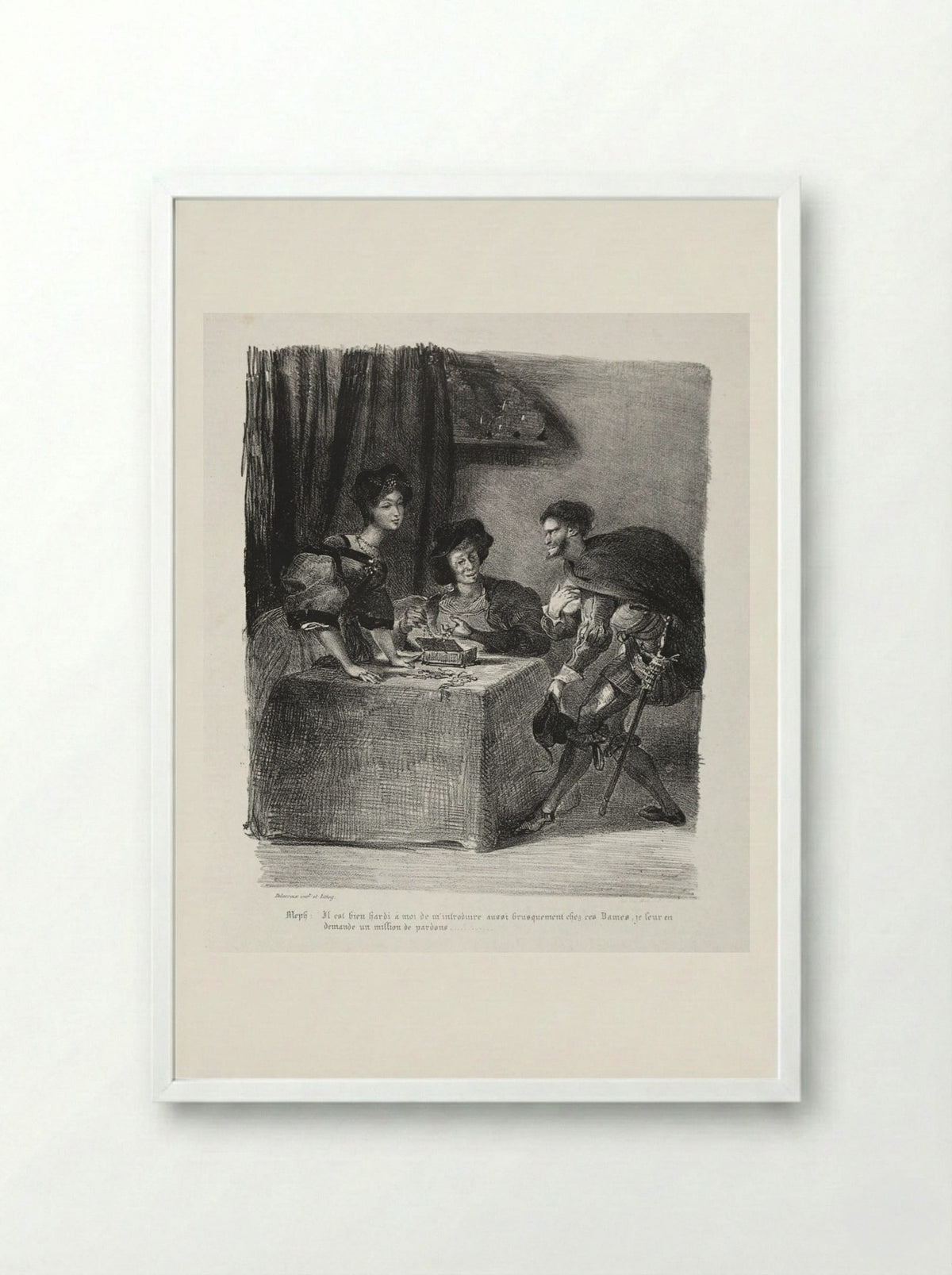 Illustrations for Faust: Méphistophélès is at Marthe - Eugène Delacroix - Framed Print White