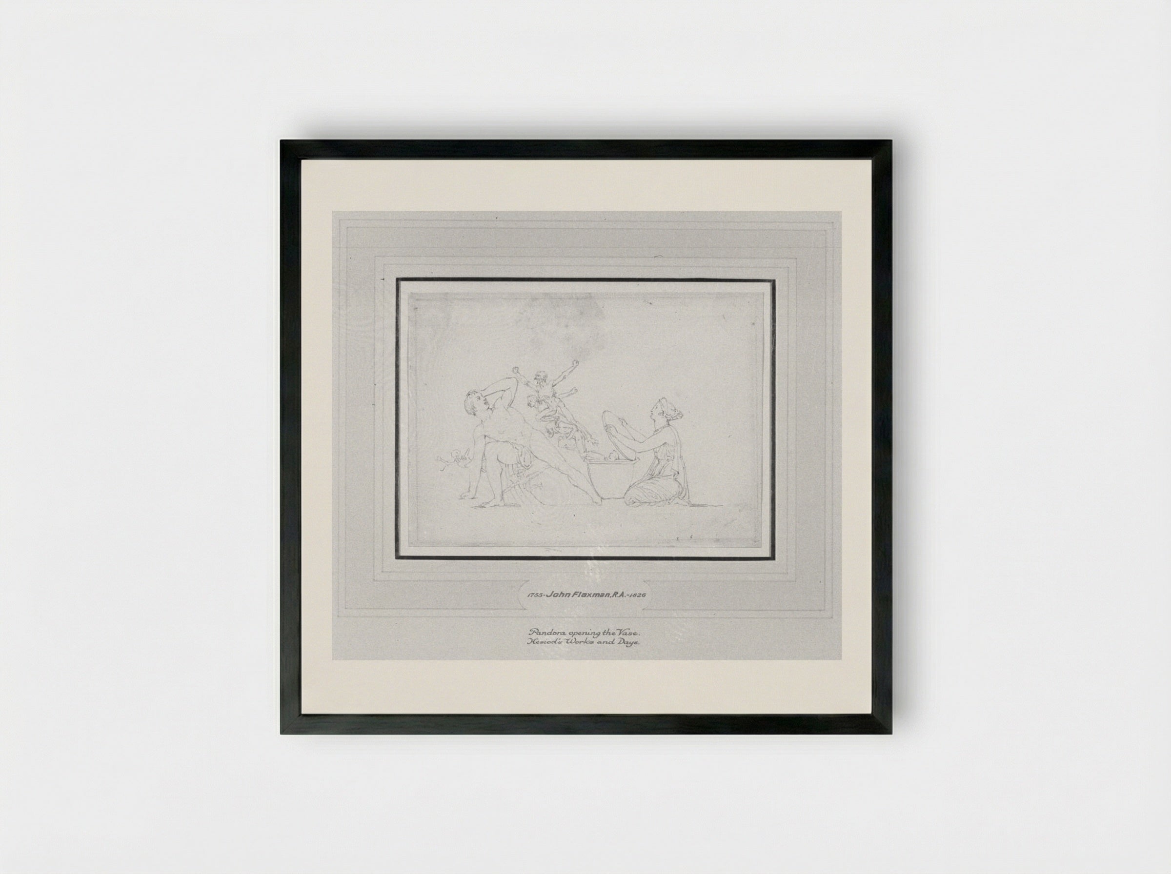 Pandora Opening the Vase (Hesiod, Works and Days) - John Flaxman - Framed Print Black