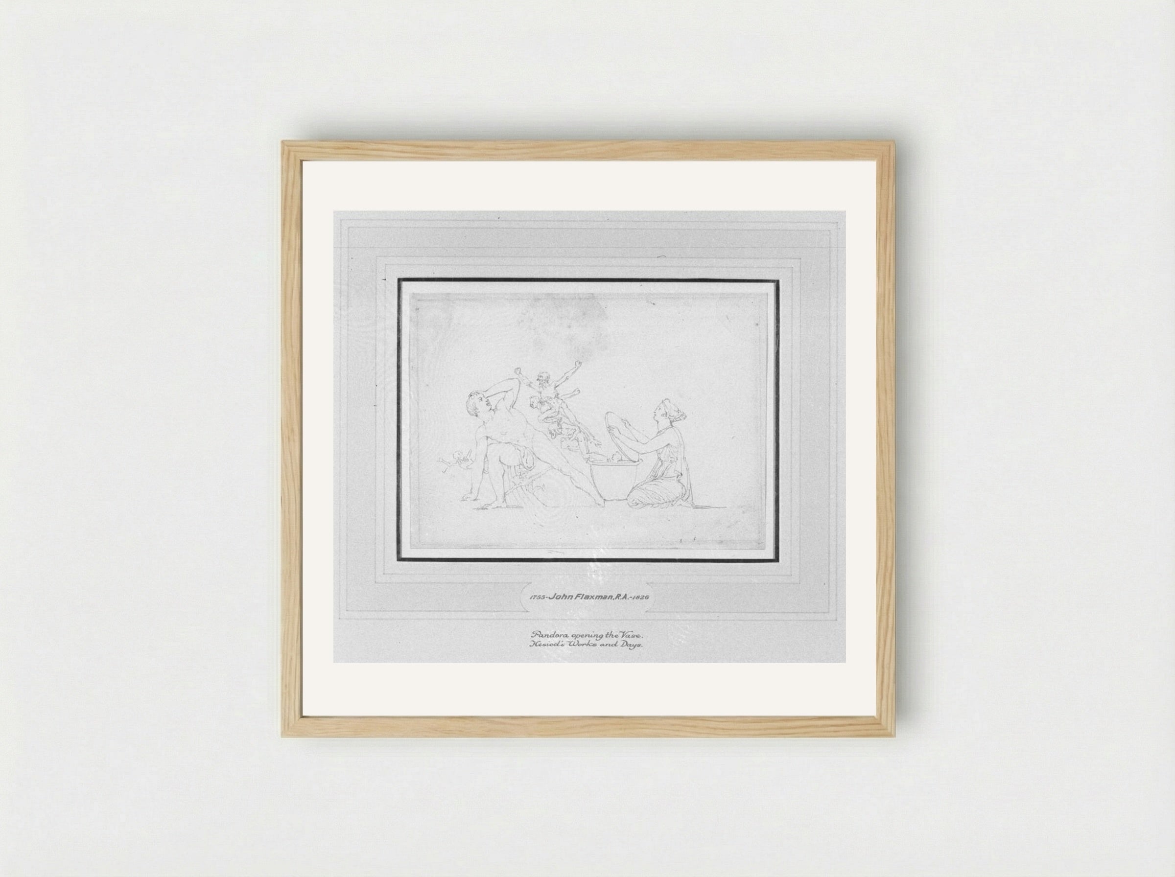 Pandora Opening the Vase (Hesiod, Works and Days) - John Flaxman - Framed Print Wood