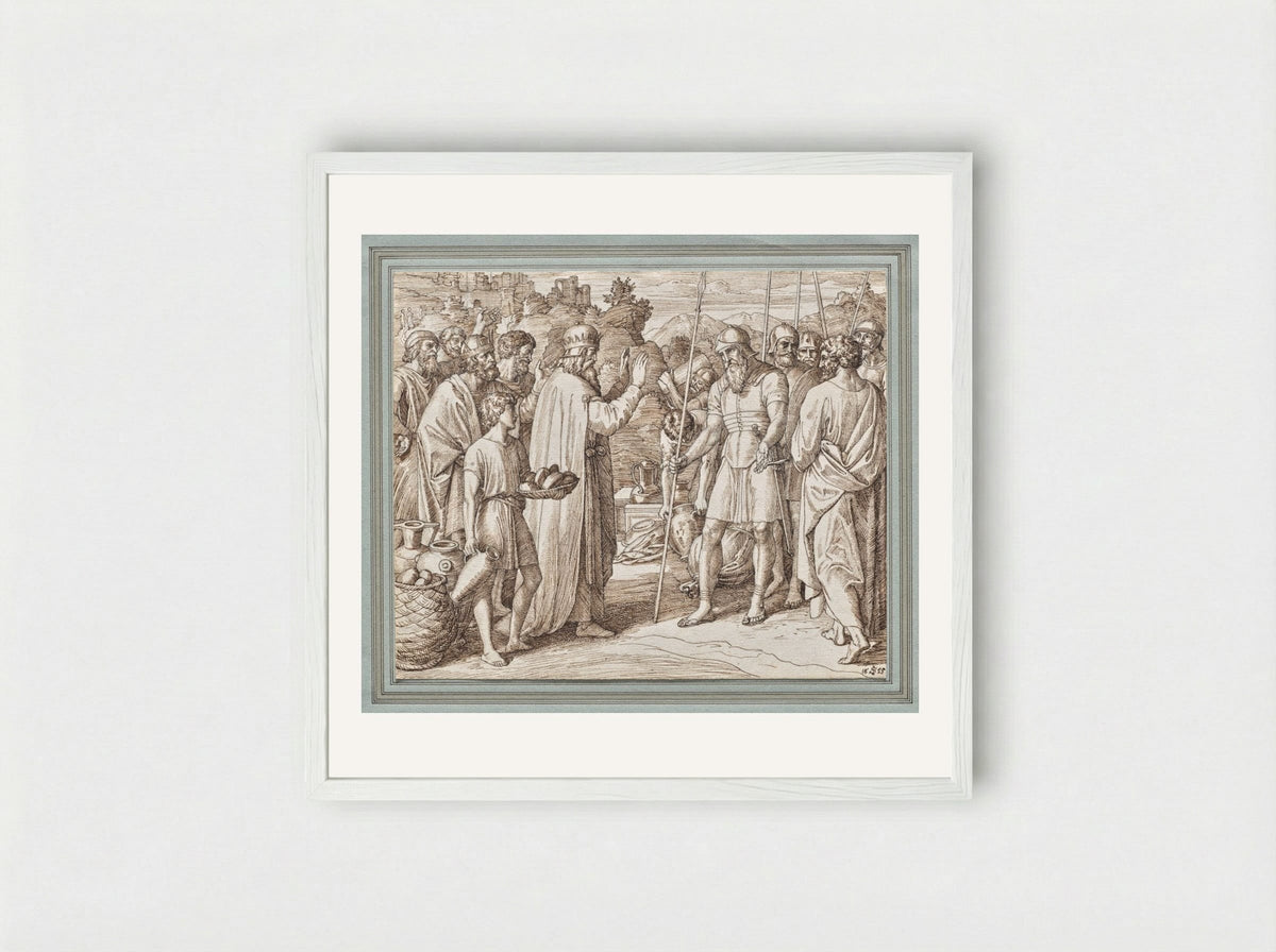 Melchizedek Blessing Abraham - Julius Schnorr von Carolsfeld - Framed Print White