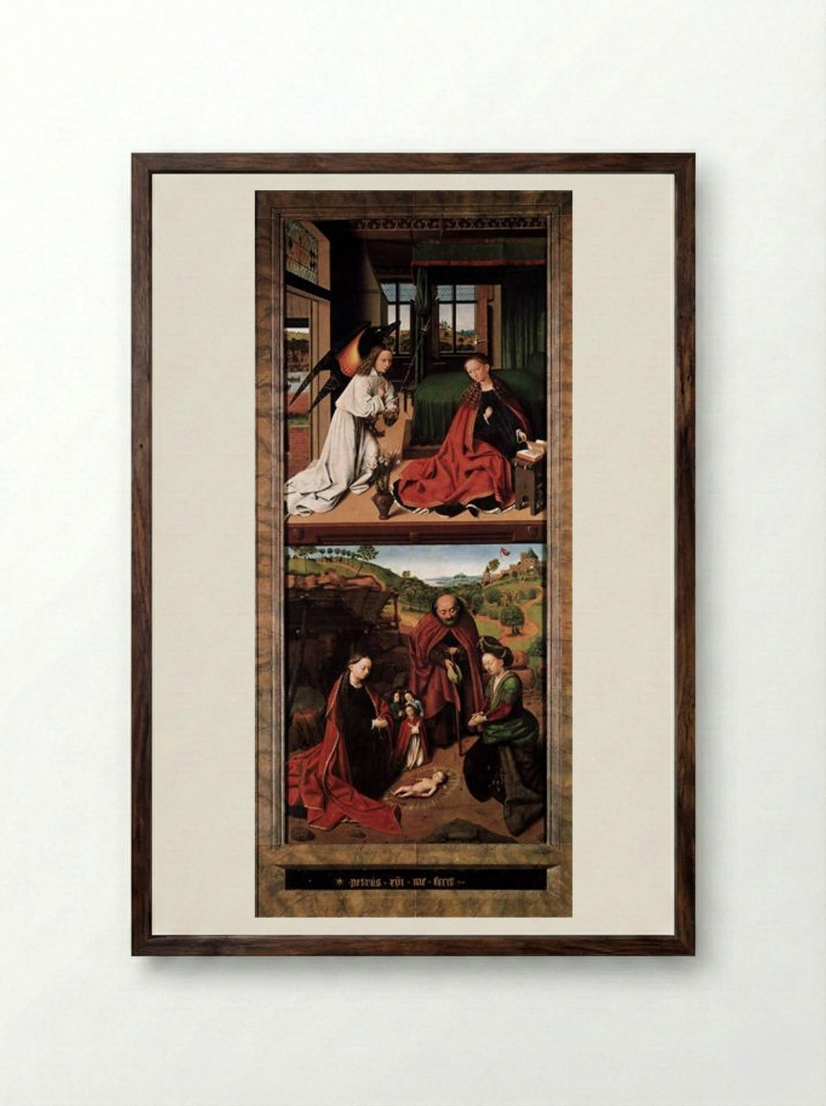 Annunciation and Nativity - Petrus Christus - Framed Print Dark Wood