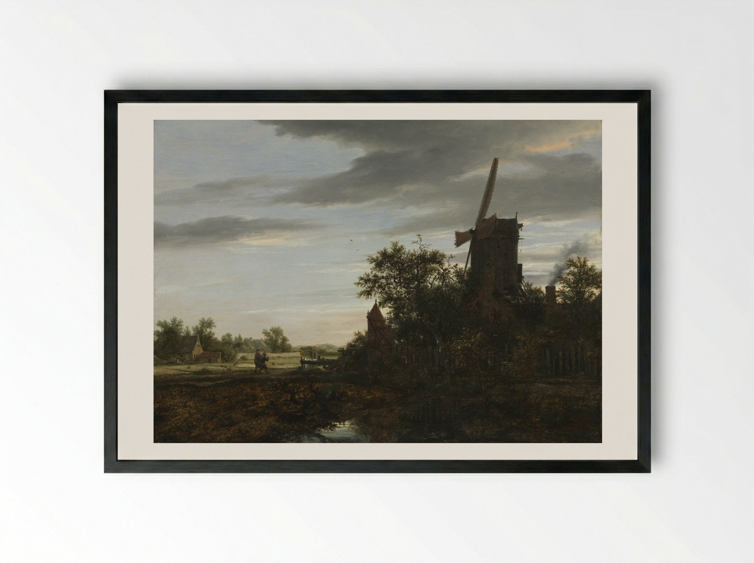 Landscape with a Windmill - Jacob van Ruisdael - Framed Print Black