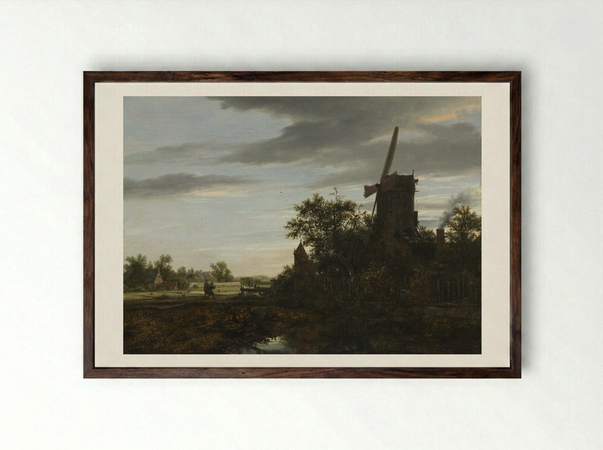 Landscape with a Windmill - Jacob van Ruisdael - Framed Print Dark Wood