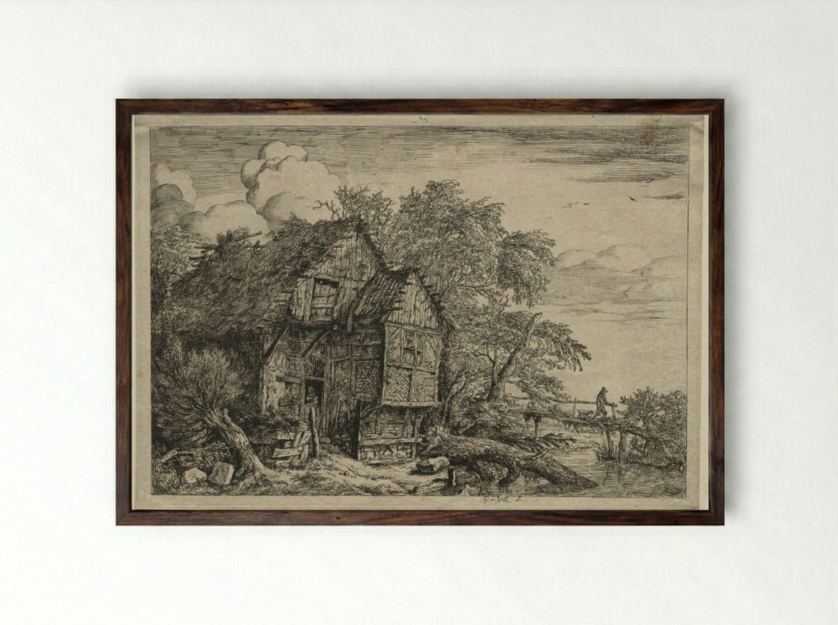 The Little Bridge - Jacob van Ruisdael - Framed Print Dark Wood
