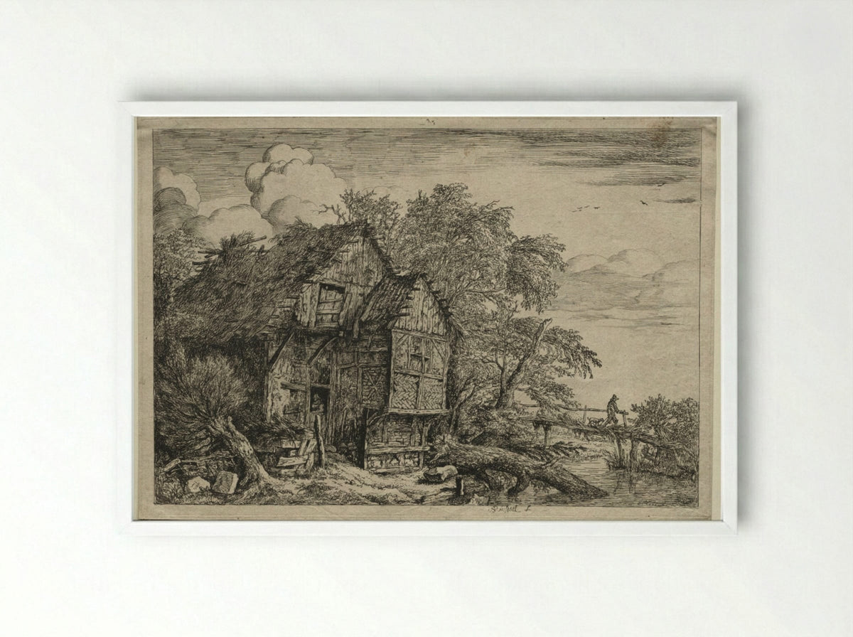 The Little Bridge - Jacob van Ruisdael - Framed Print White