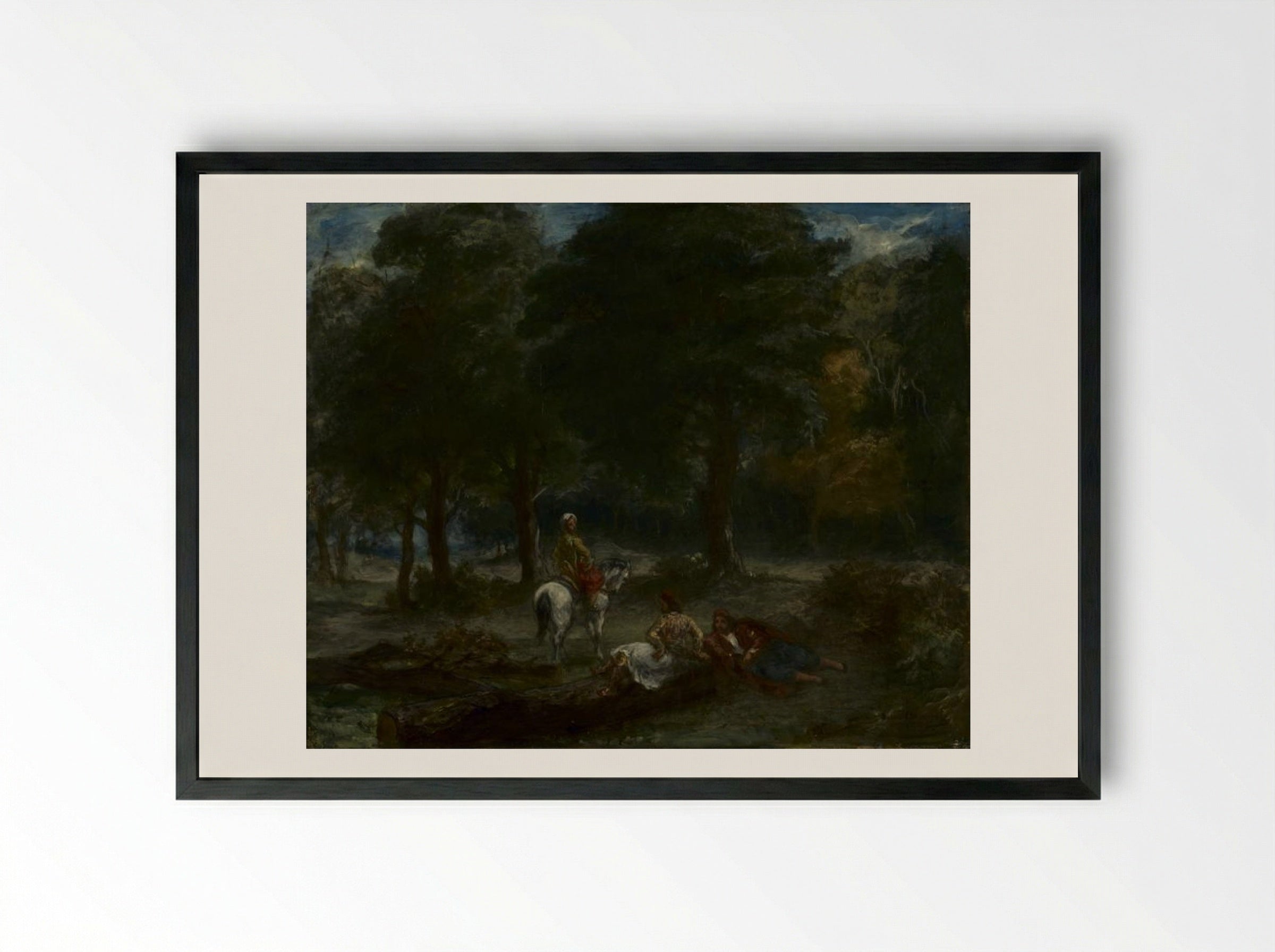 Greek Cavalry Men Resting in Forest - Eugène Delacroix - Framed Print Black
